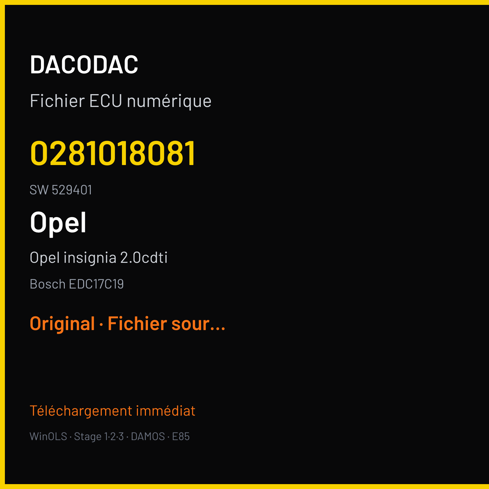 Opel insignia 2.0cdti (2010) — Bosch EDC17C19 — 0281018081 · 529401 — Original