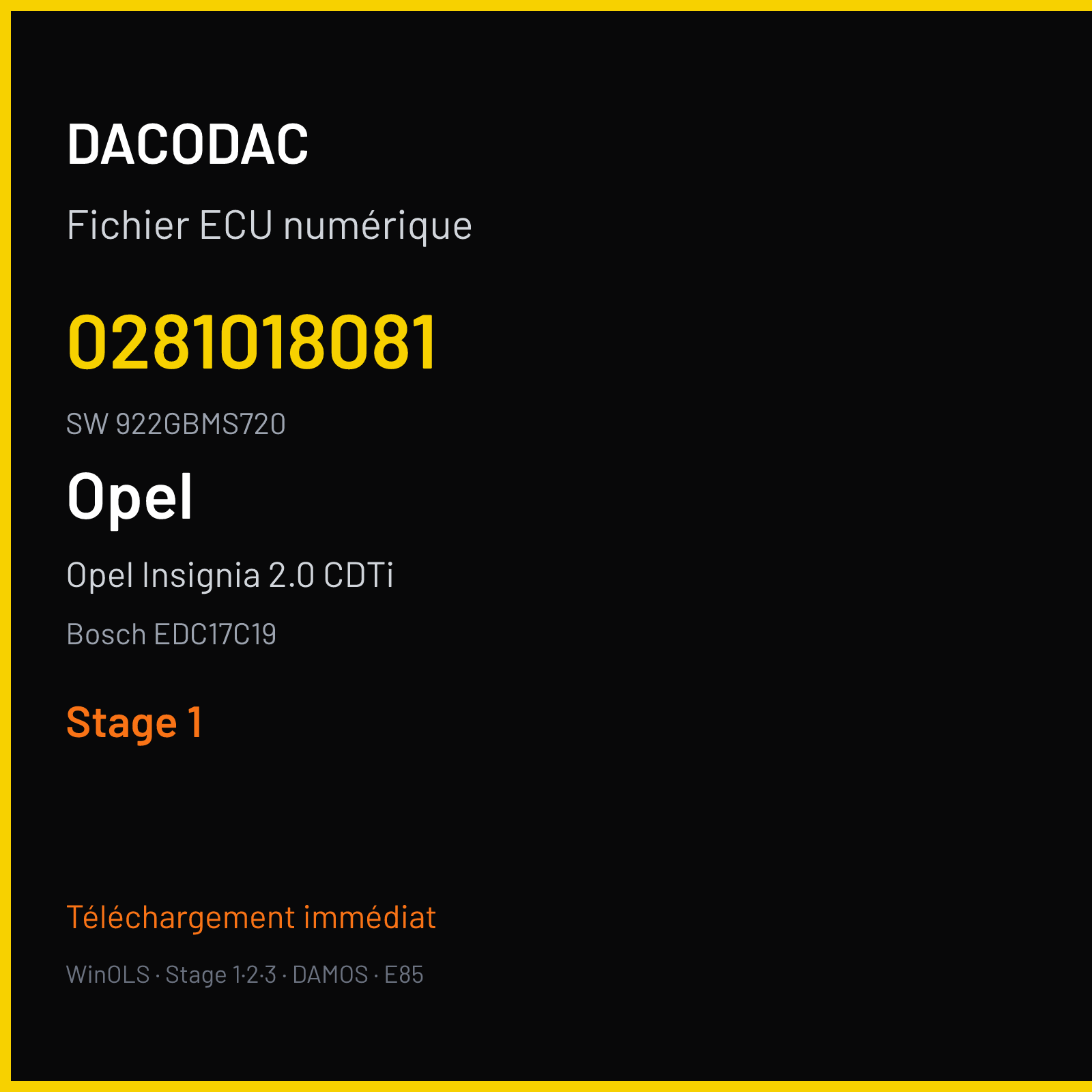 Opel Insignia 2.0 CDTi 160 ch (2009) — Bosch EDC17C19 — 0281018081 · 922GBMS720 · 400396 — Stage 1