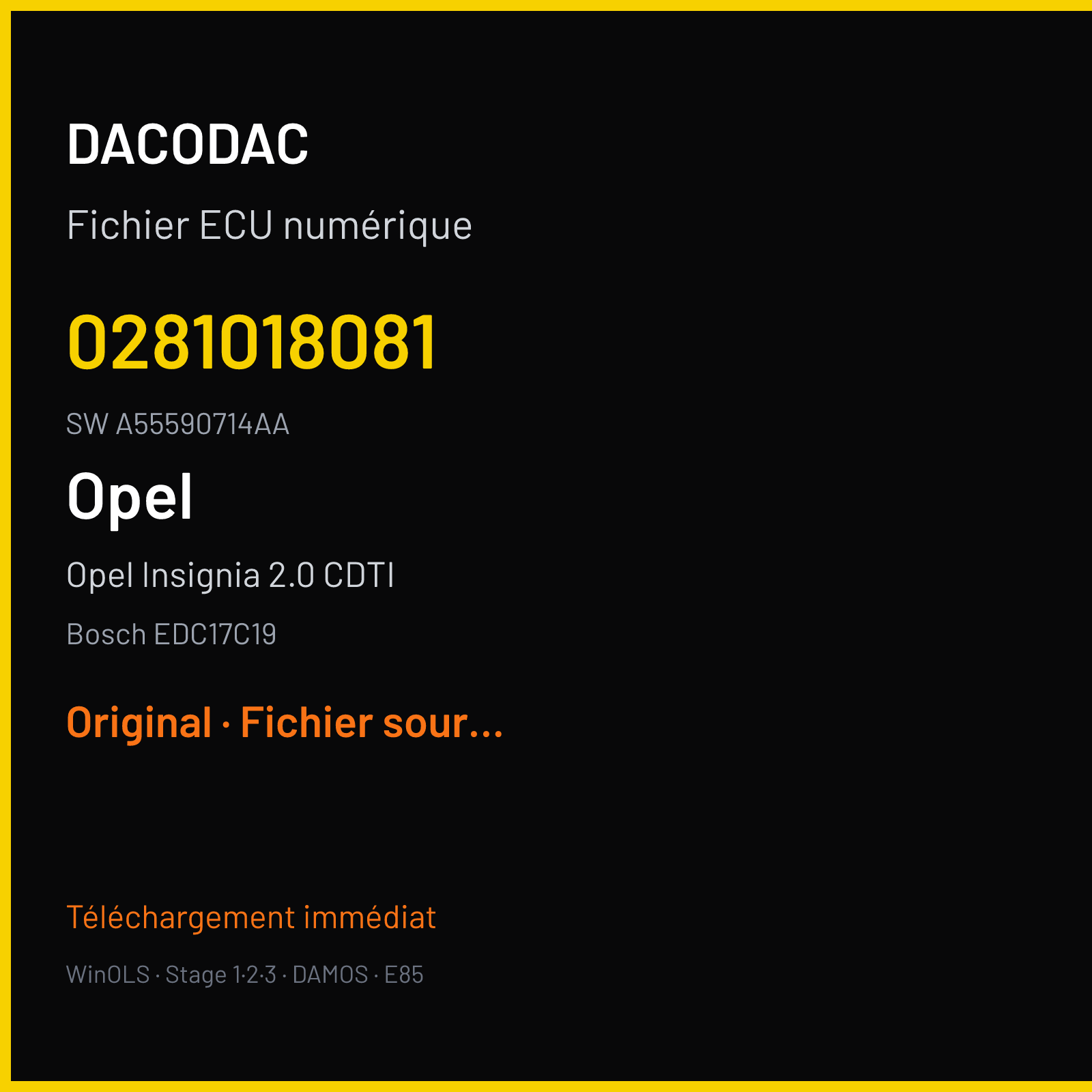 Opel Insignia 2.0 CDTI 160 ch (2010) — Bosch EDC17C19 — 0281018081 · A55590714AA — Original