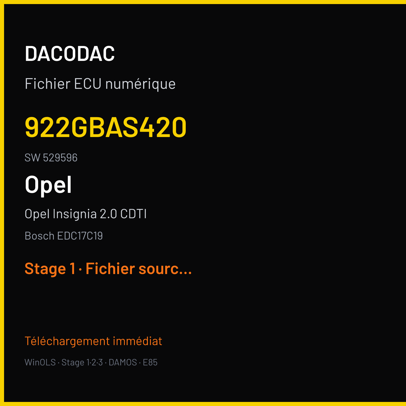 Opel Insignia 2.0 CDTI (2010) — Bosch EDC17C19 — 922GBAS420 · 529596 — Stage 1
