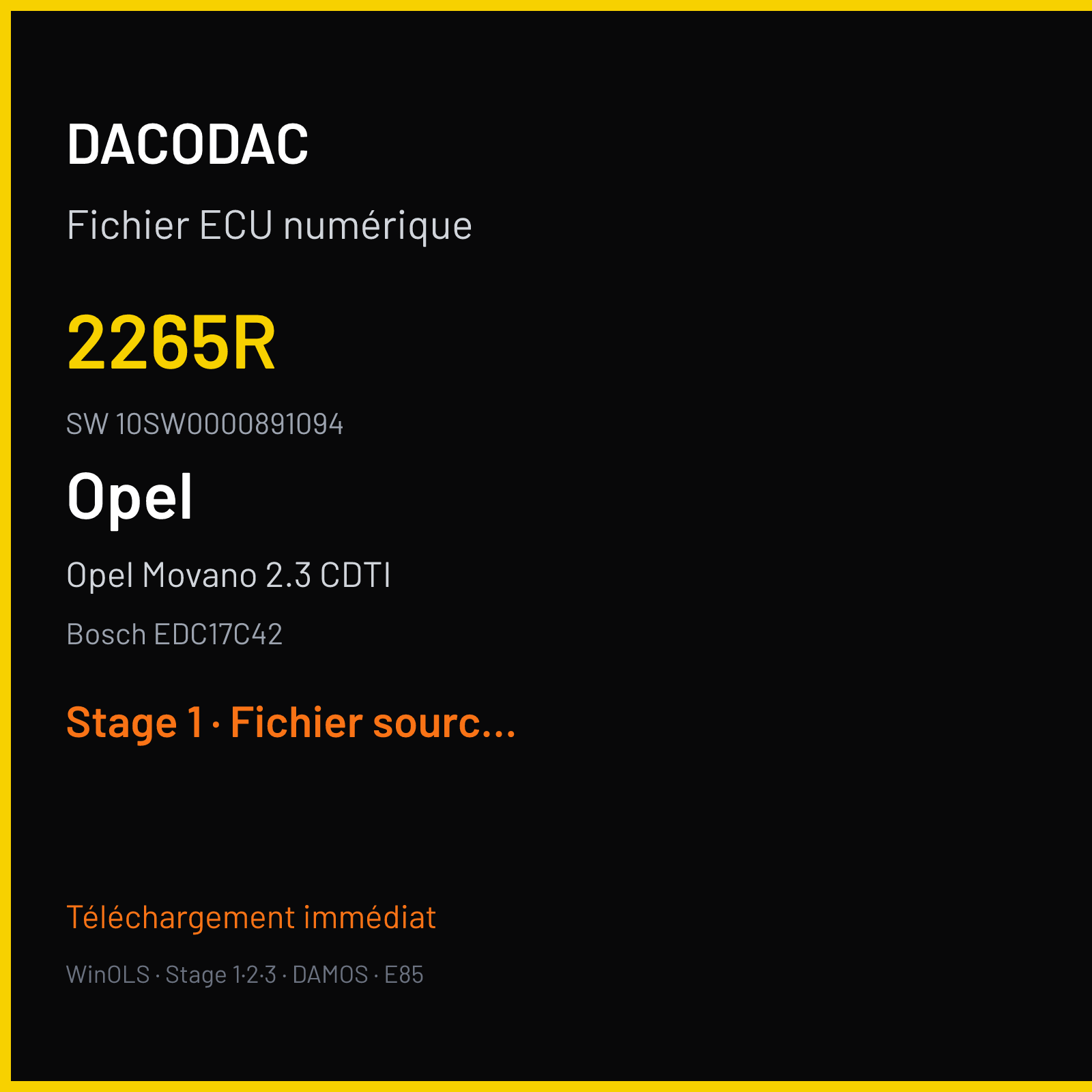 Opel Movano 2.3 CDTI 125 ch (2016) — Bosch EDC17C42 — 2265R · 10SW0000891094 · F10 000089 — Stage 1