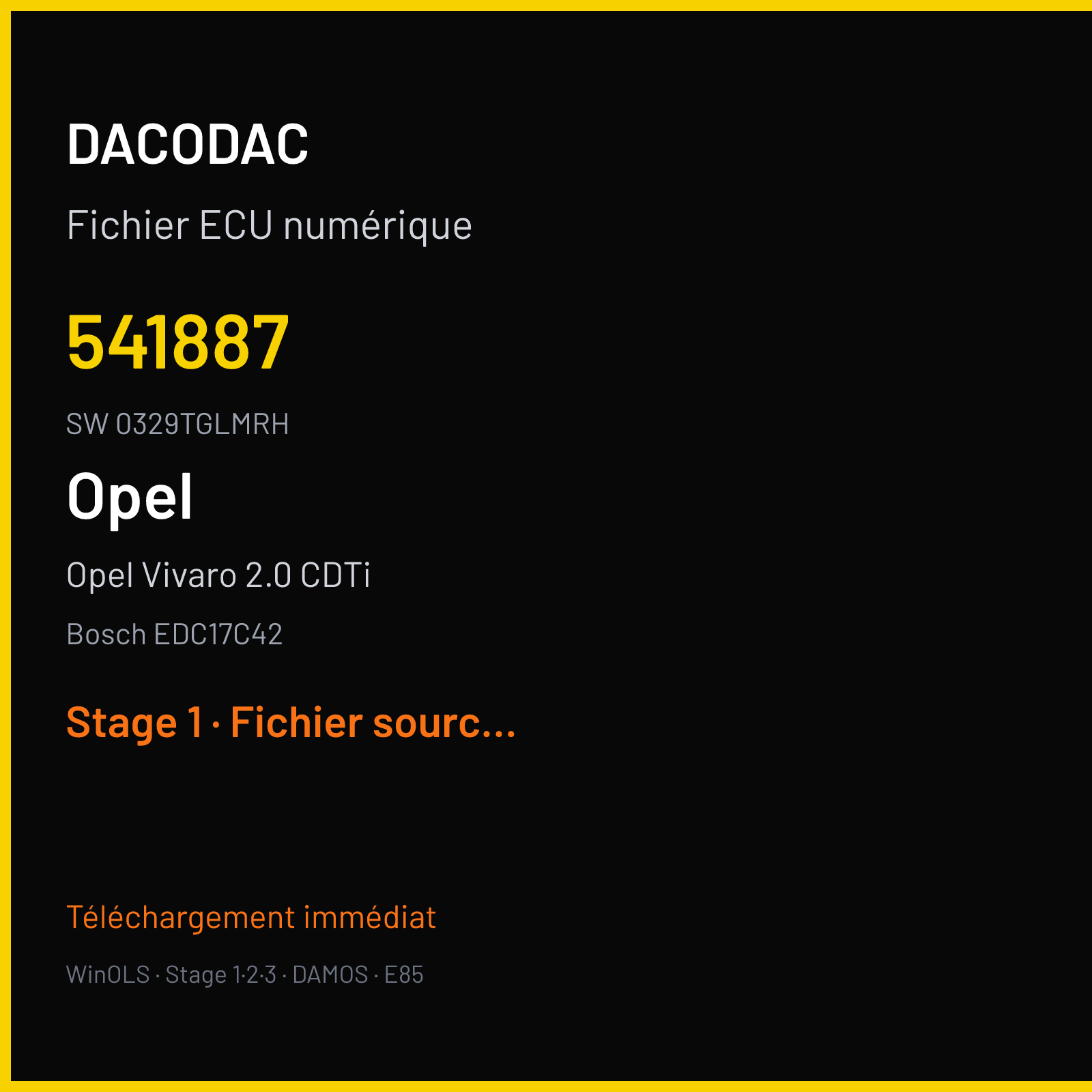 Opel Vivaro 2.0 CDTi 115 ch (2014) — Bosch EDC17C42 — 541887 · 0329TGLMRH · 68050173 541887 — Stage 1