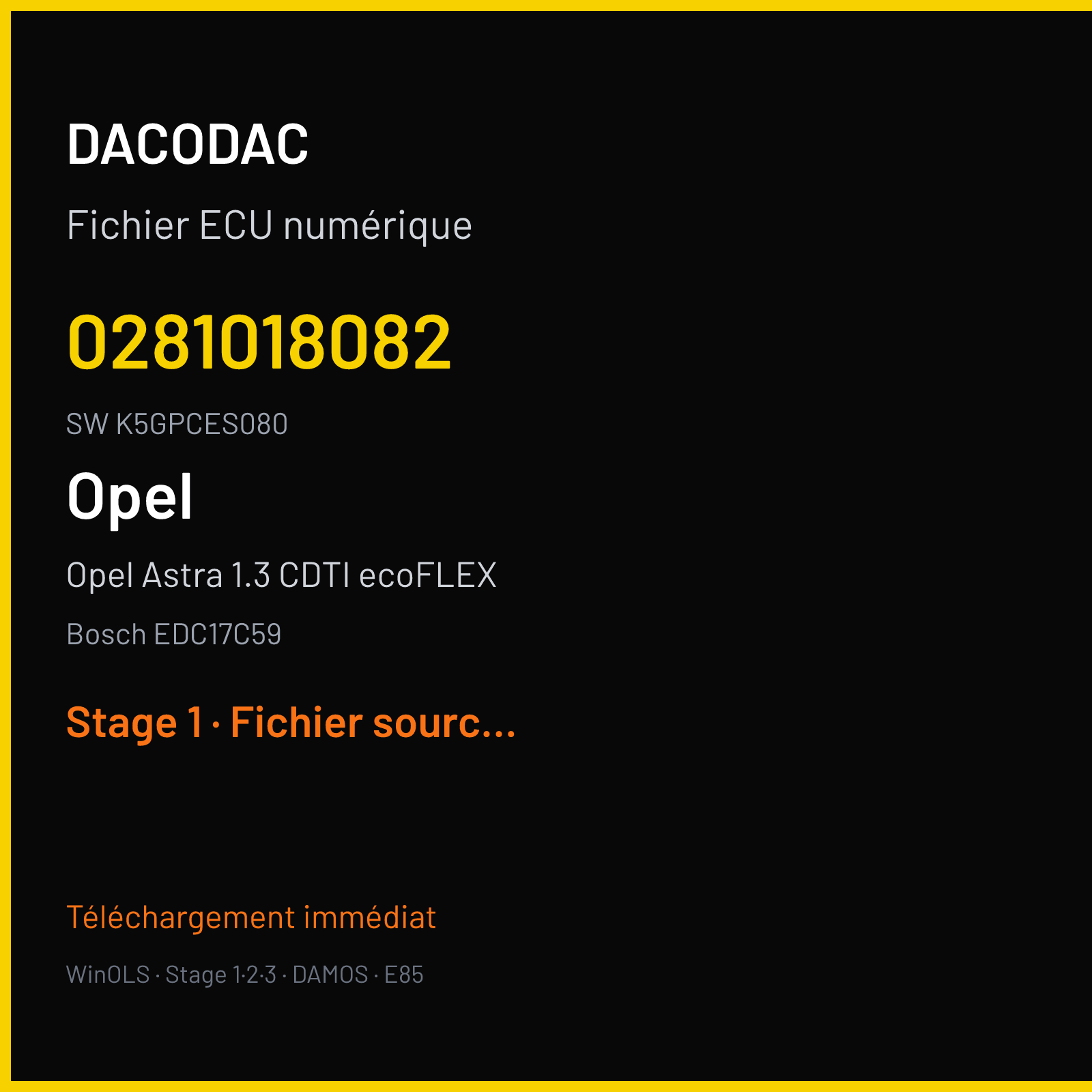 Opel Astra 1.3 CDTI ecoFLEX 95 ch (2012) — Bosch EDC17C59 — 0281018082 · K5GPCES080 · 514095 — Stage 1