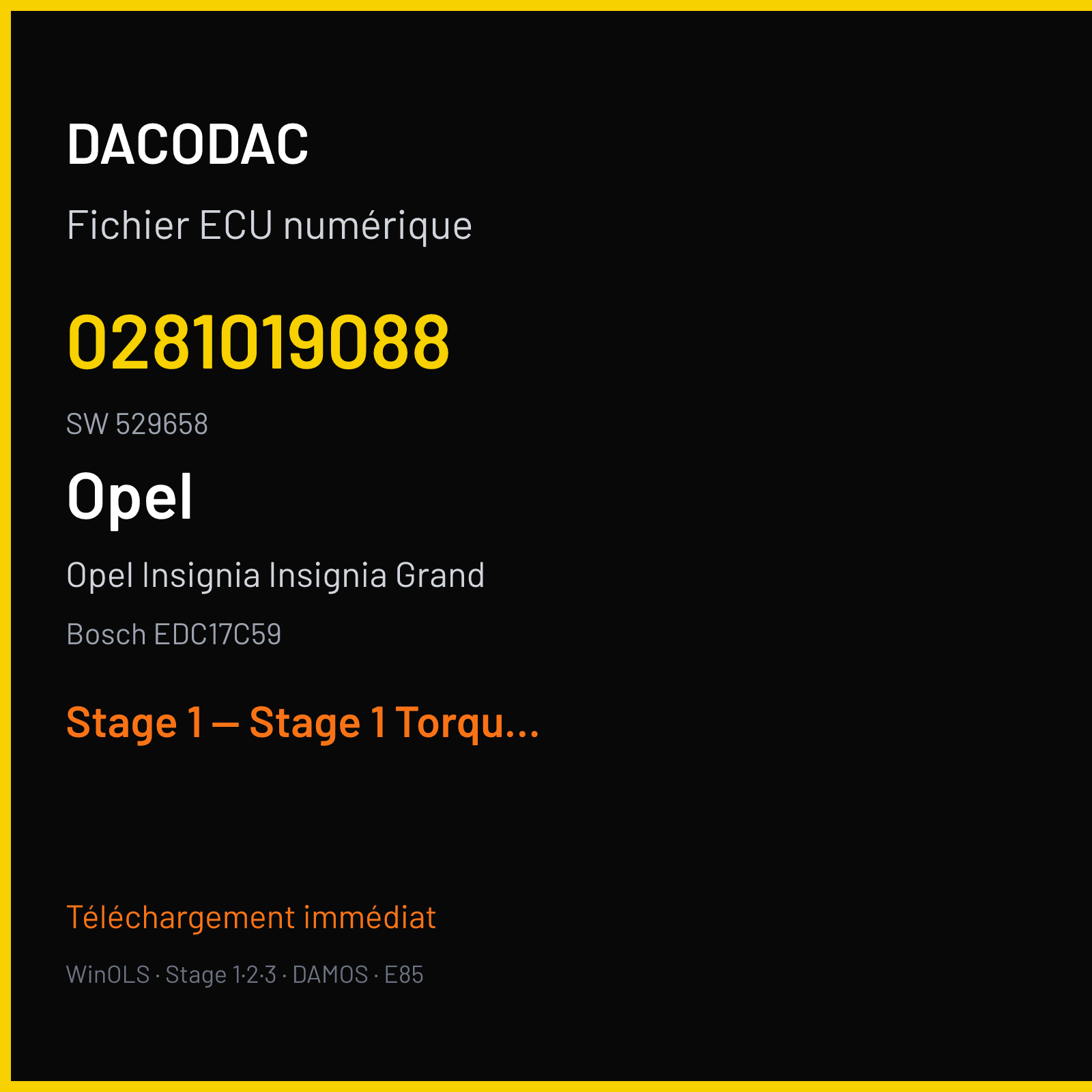 Opel Insignia Insignia Grand (2015) — Bosch EDC17C59 — 0281019088 · 529658 — Stage 1 — Stage 1 Torque Mon OFF