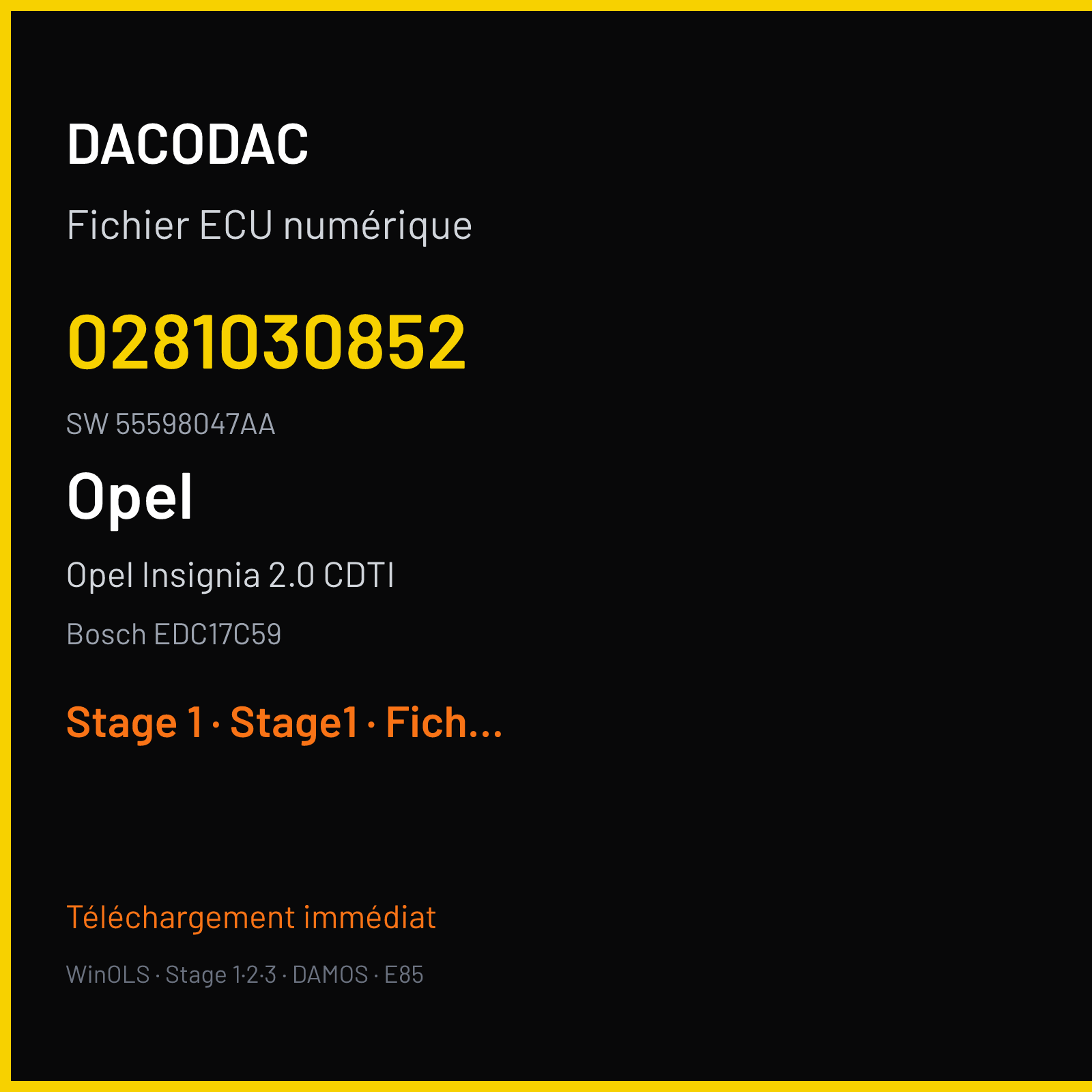 Opel Insignia 2.0 CDTI 131 ch (2015) — Bosch EDC17C59 — 0281030852 · 55598047AA — Stage 1