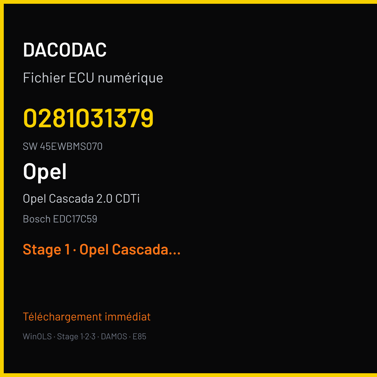 Opel Cascada 2.0 CDTi 165 ch (2014) — Bosch EDC17C59 — 0281031379 · 45EWBMS070 · 543050 — Stage 1
