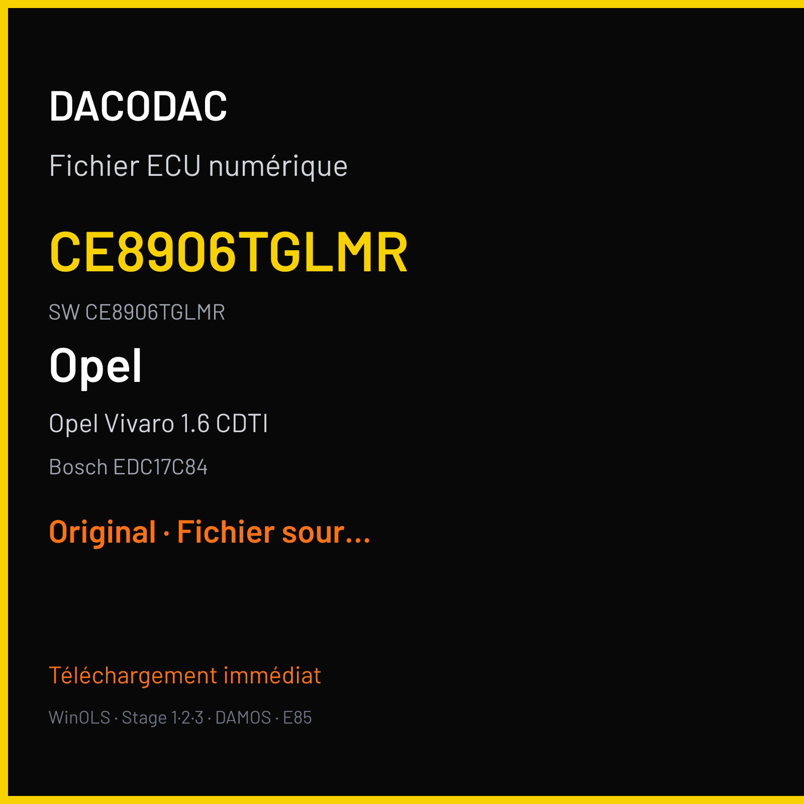 Opel Vivaro 1.6 CDTI 121 ch (2019) — Bosch EDC17C84 — CE8906TGLMR · CE8906TGLMR — Original