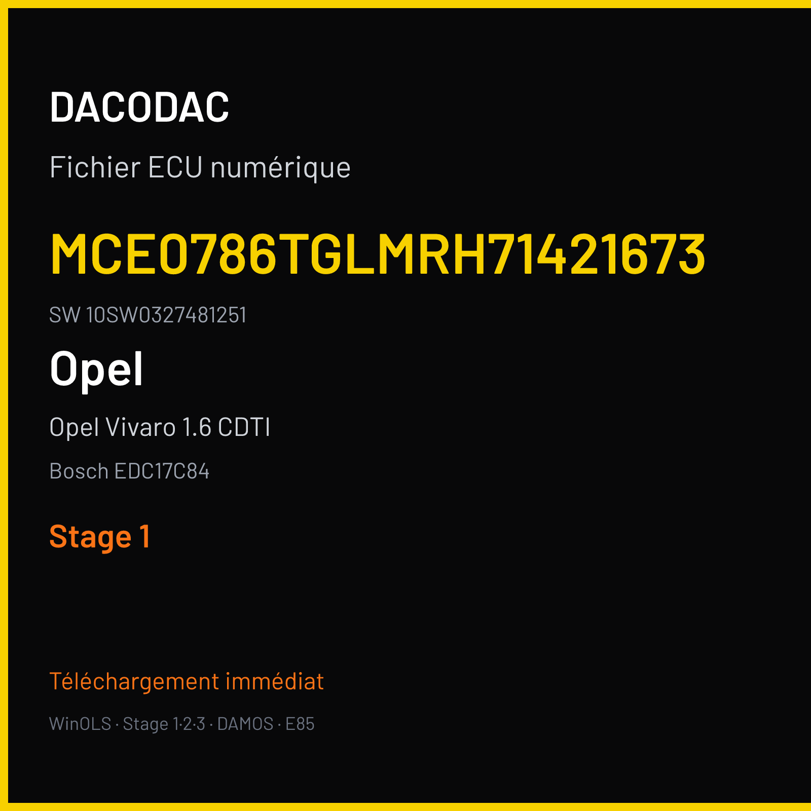 Opel Vivaro 1.6 CDTI 125 ch (2018) — Bosch EDC17C84 — MCE0786TGLMRH71421673 · 10SW0327481251 · 8F0 032748 — Stage 1