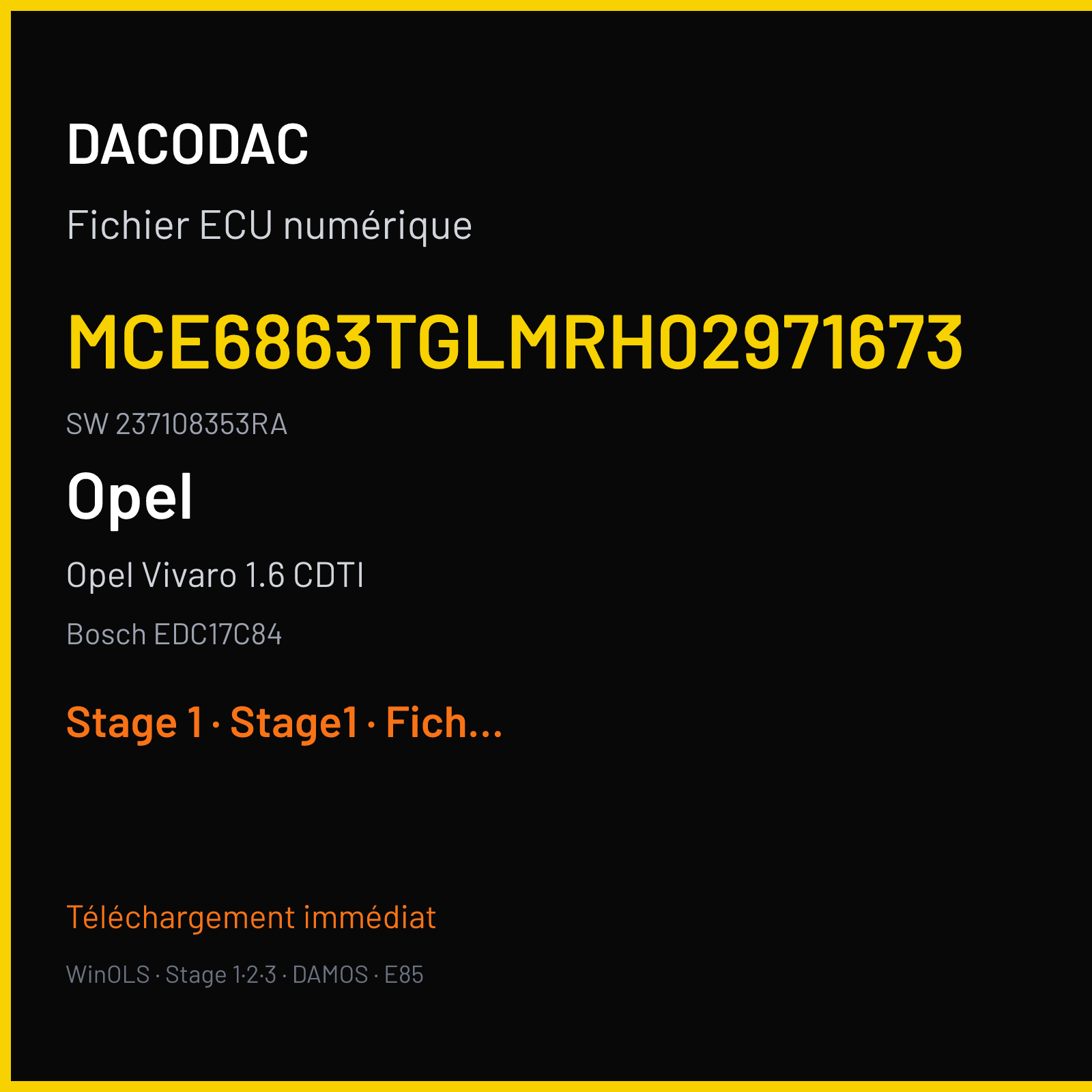 Opel Vivaro 1.6 CDTI 95 ch (2016) — Bosch EDC17C84 — MCE6863TGLMRH02971673 · 237108353RA — Stage 1