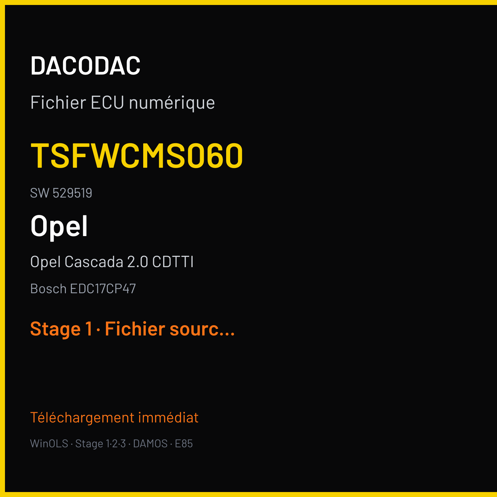 Opel Cascada 2.0 CDTTI (2015) — Bosch EDC17CP47 — TSFWCMS060 · 529519 — Stage 1