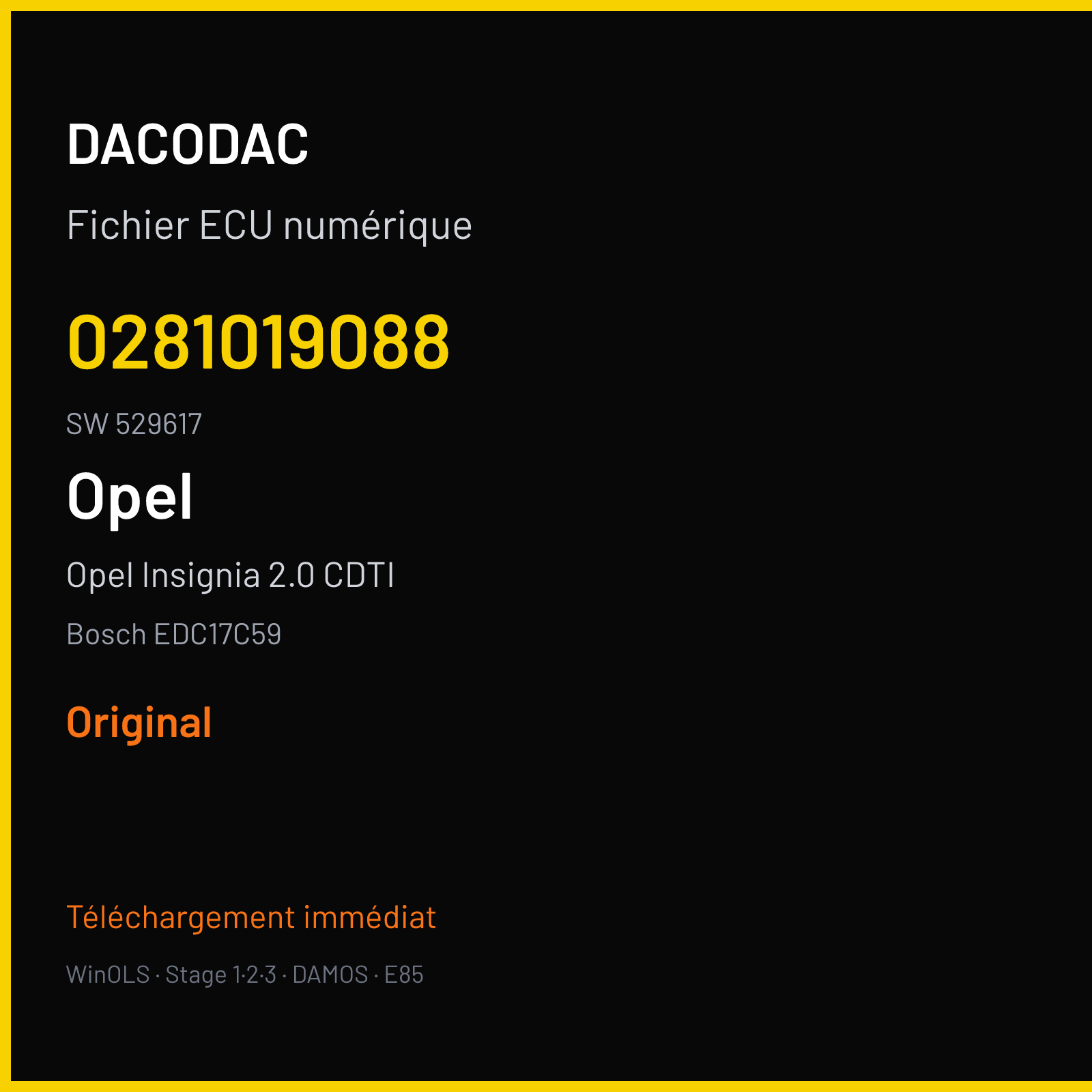 Opel Insignia 2.0 CDTI (2012) — Bosch EDC17C59 — 0281019088 · 529617 — Original
