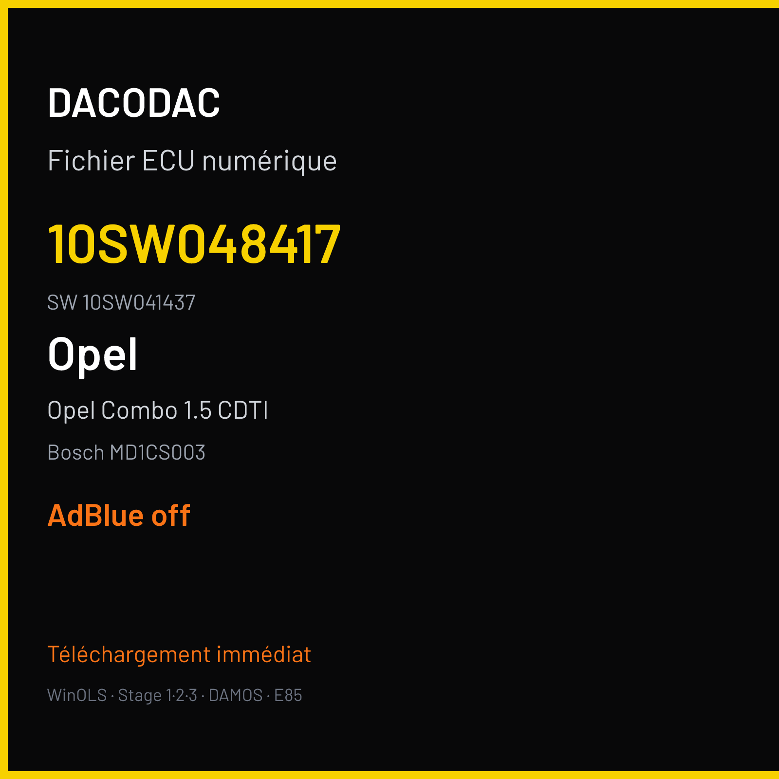 Opel Combo 1.5 CDTI 100 ch (2020) — Bosch MD1CS003 — 10SW048417 · 10SW041437 · 048417 — ADBLUE off