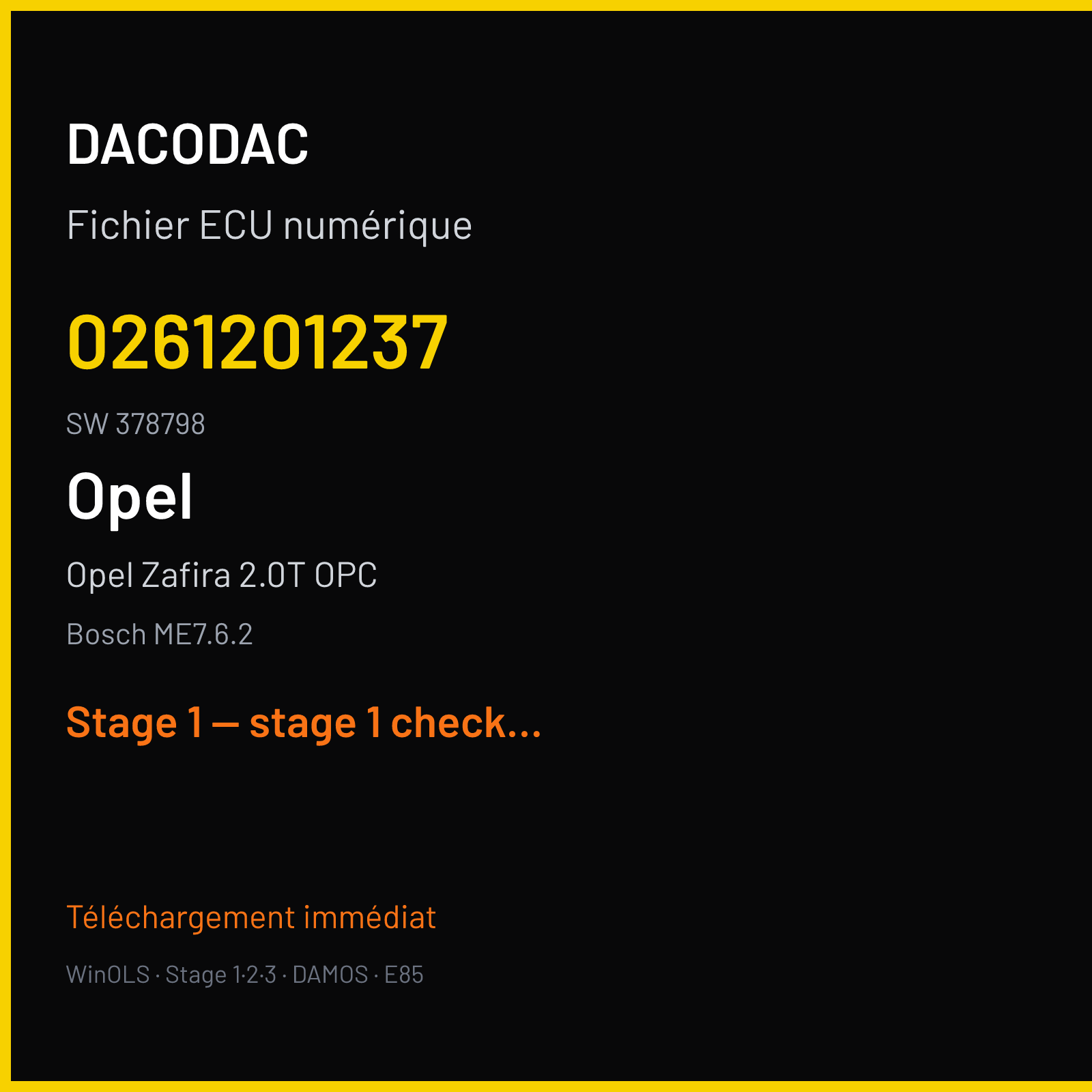 Opel Zafira 2.0T OPC (2007) — Bosch ME7.6.2 — 0261201237 · 378798 — Stage 1 — stage 1 checksum ok