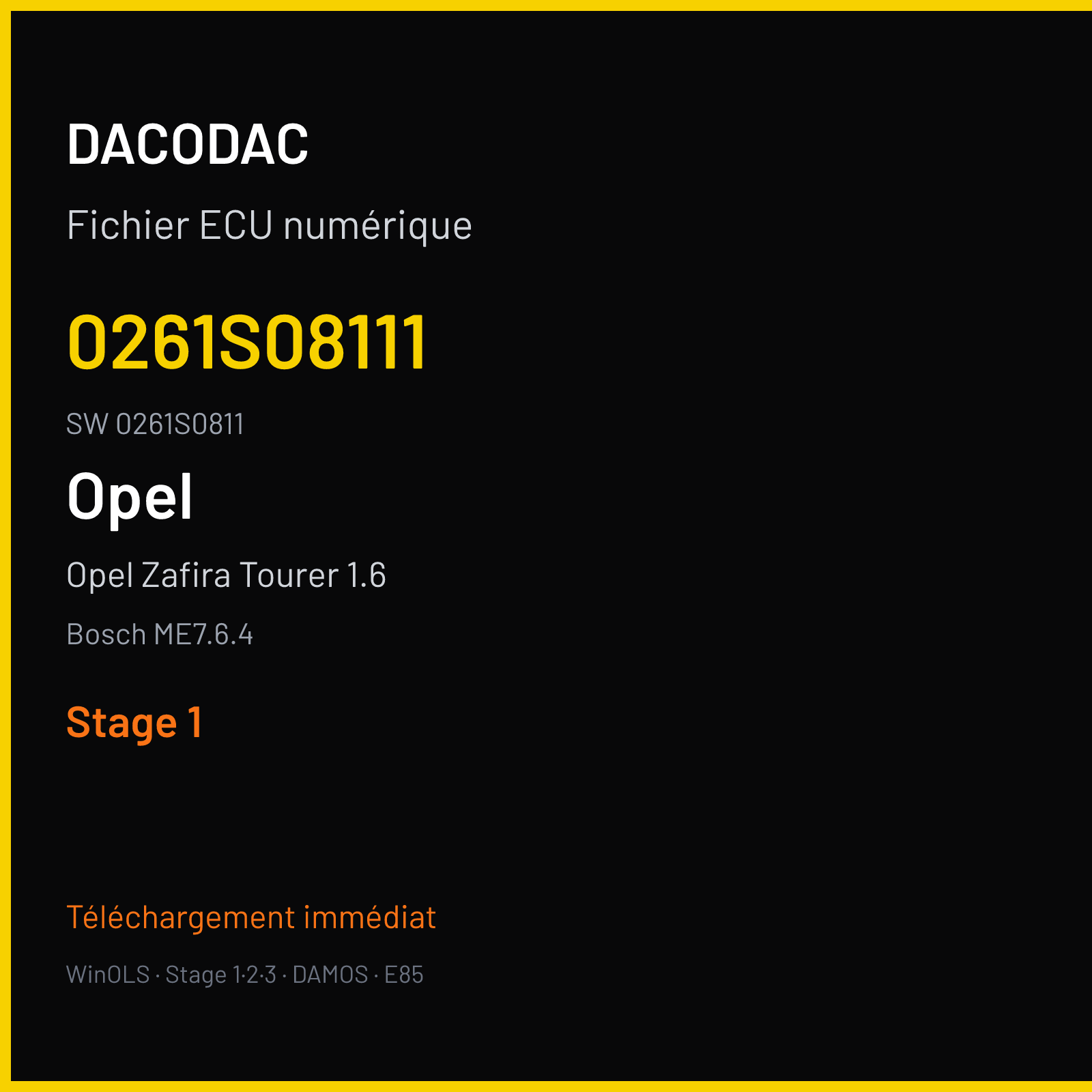 Opel Zafira Tourer 1.6 150 ch (2012) — Bosch ME7.6.4 — 0261S08111 · 0261S0811 · 521888 — Stage 1