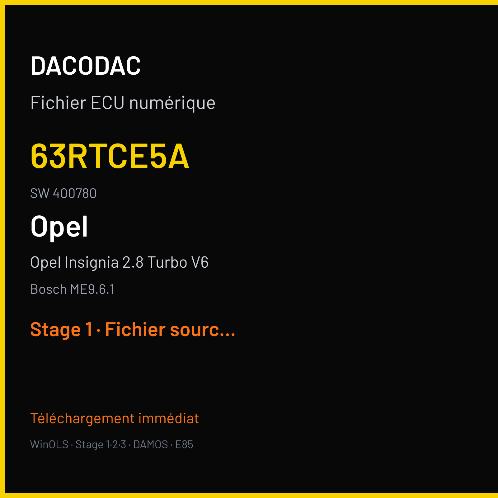 Opel Insignia 2.8 Turbo V6 260 ch (2008) — Bosch ME9.6.1 — 63RTCE5A · 400780 — Stage 1