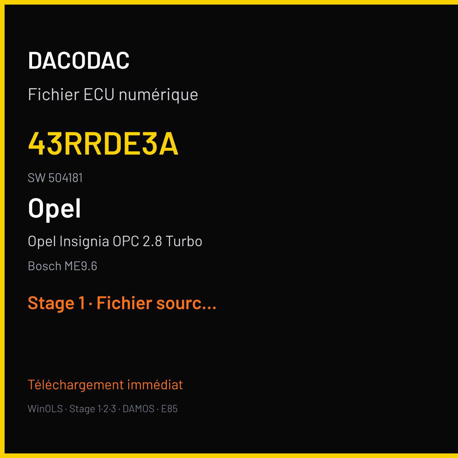 Opel Insignia OPC 2.8 Turbo 325 ch (2010) — Bosch ME9.6 — 43RRDE3A · 504181 — Stage 1