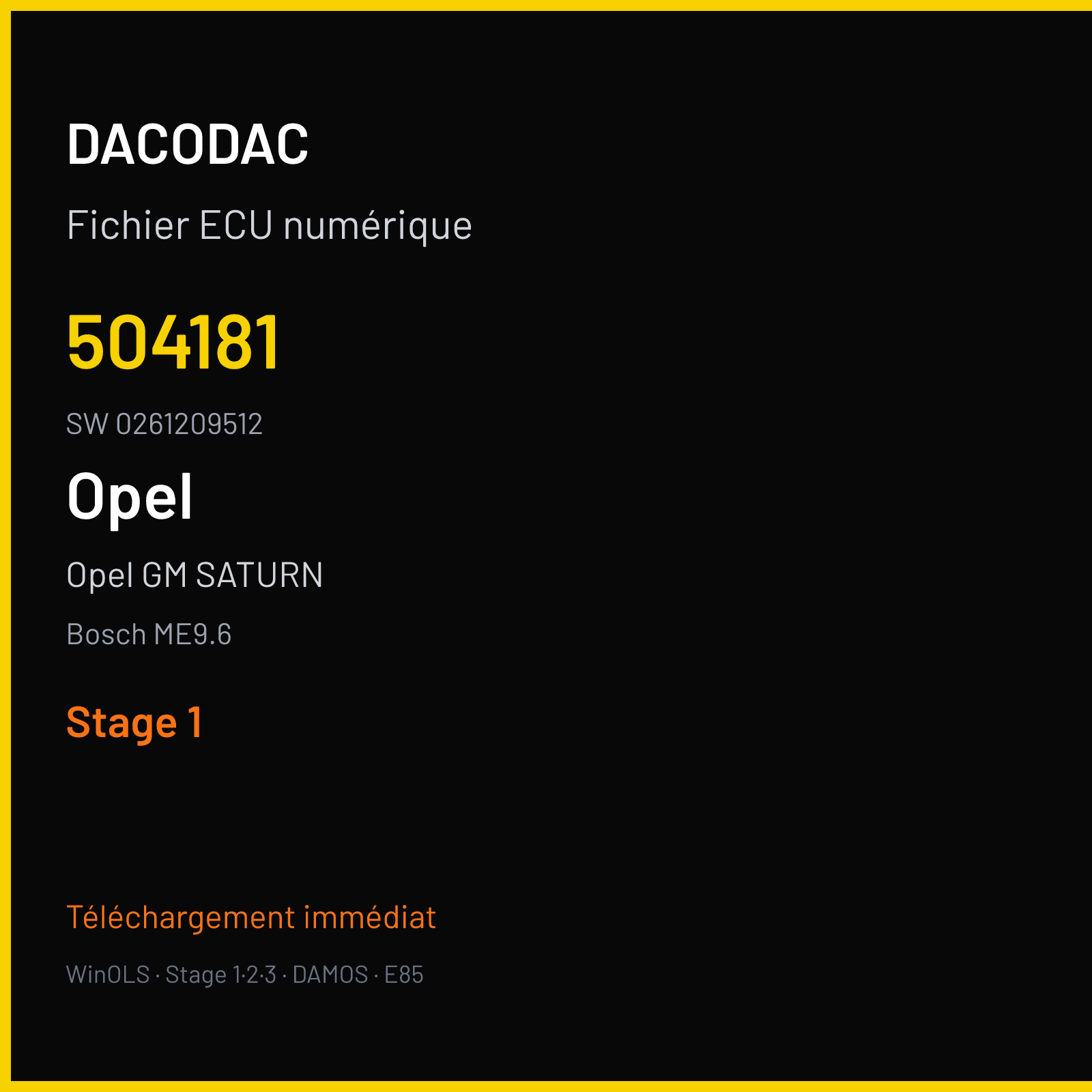 Opel GM SATURN 325 ch — Bosch ME9.6 — 504181 · 0261209512 — Stage 1