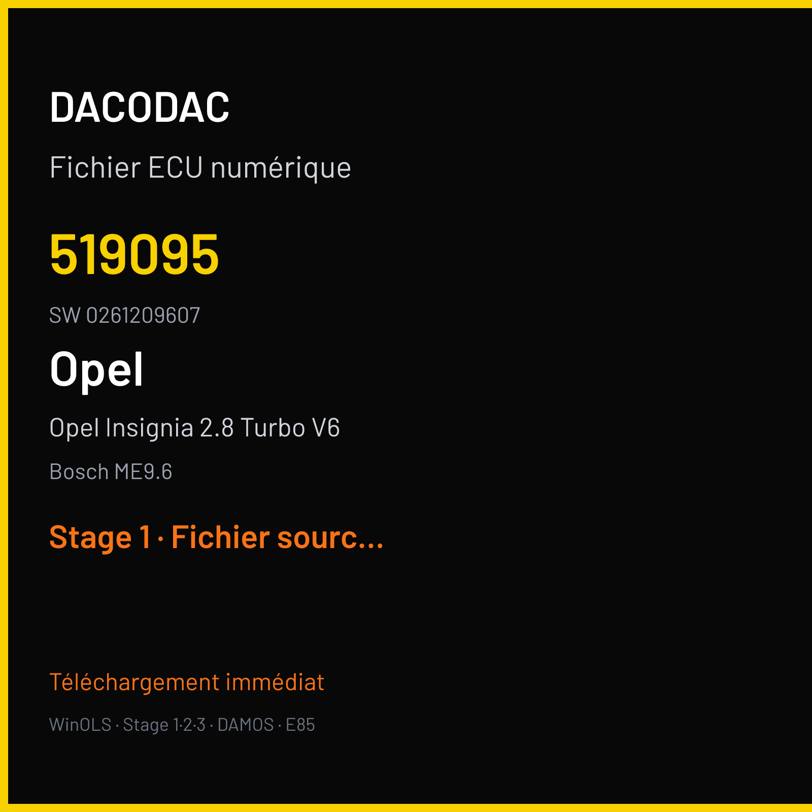 Opel Insignia 2.8 Turbo V6 325 ch (2013) — Bosch ME9.6 — 519095 · 0261209607 — Stage 1