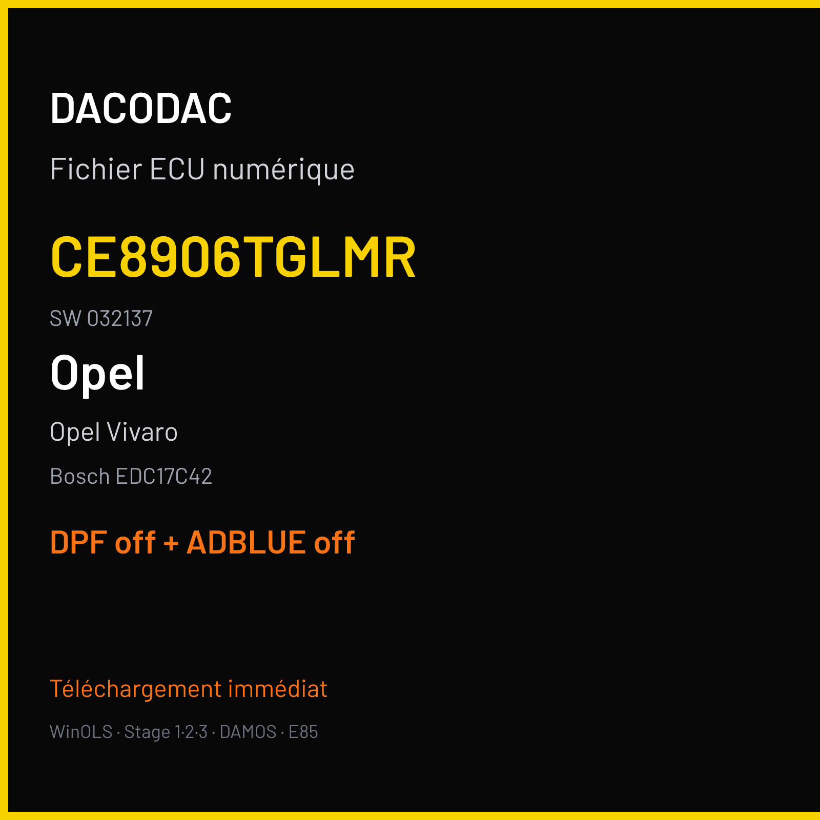 Opel Vivaro (2017) — Bosch EDC17C42 — CE8906TGLMR · 032137 — DPF off + ADBLUE off