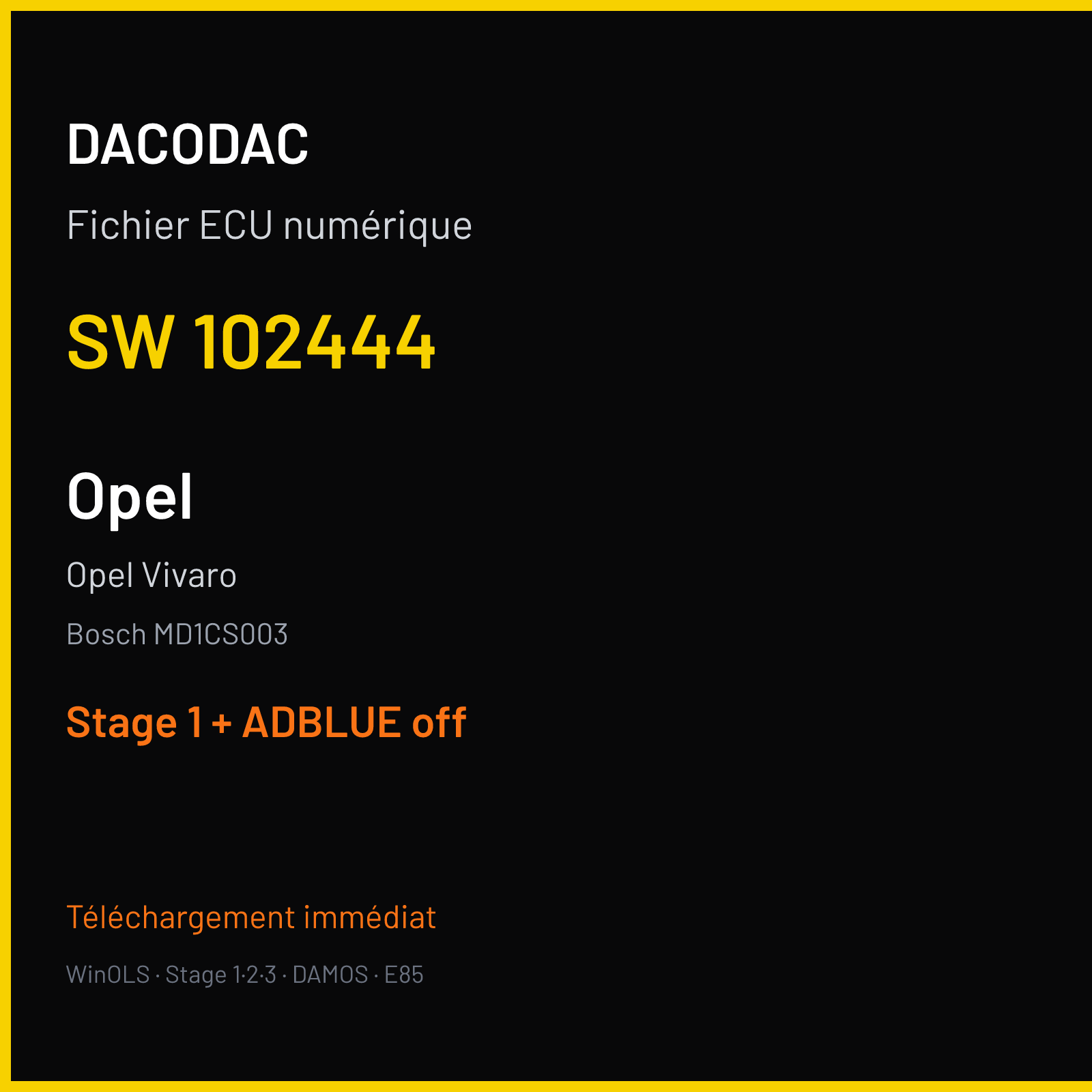 Opel Vivaro (2019) — Bosch MD1CS003 — 102444 — Stage 1 + ADBLUE off