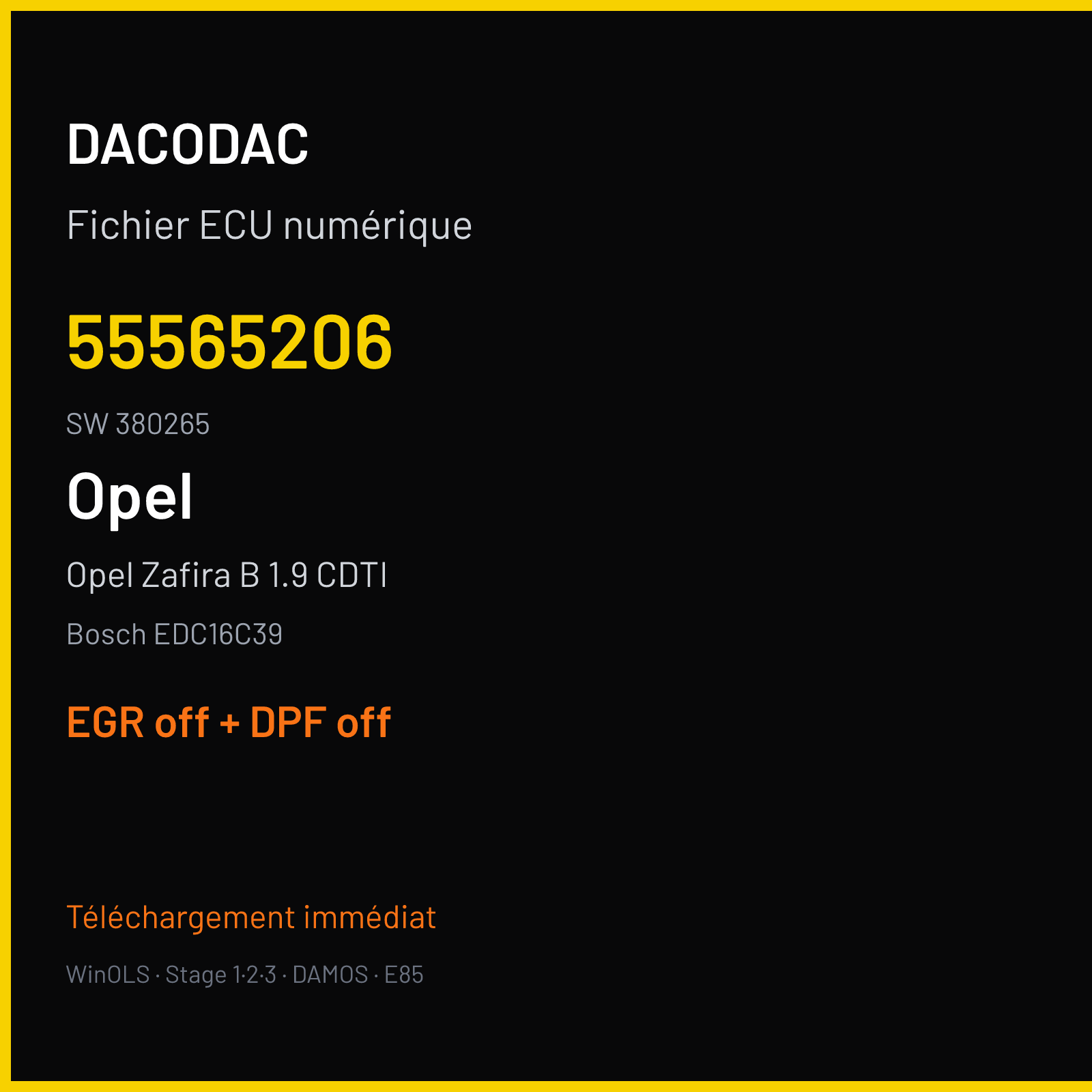 Opel Zafira B 1.9 CDTI (2008) — Bosch EDC16C39 — 55565206 · 380265 — EGR off + DPF off