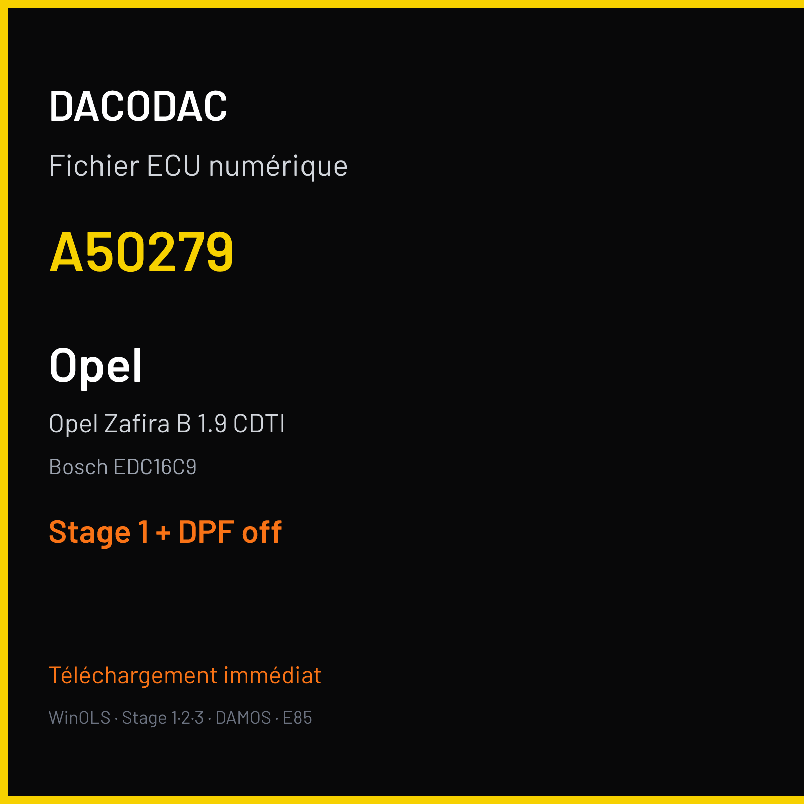 Opel Zafira B 1.9 CDTI (2005) — Bosch EDC16C9 — A50279 — Stage 1 + DPF off