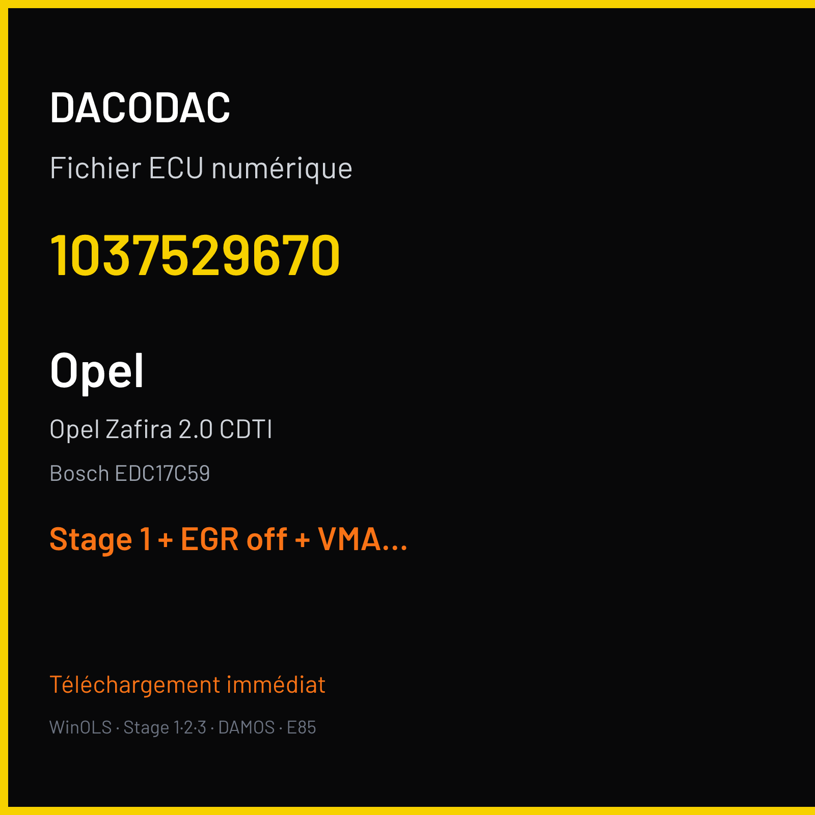 Opel Zafira 2.0 CDTI (2012) — Bosch EDC17C59 — 1037529670 — Stage 1 + EGR off + VMAX off
