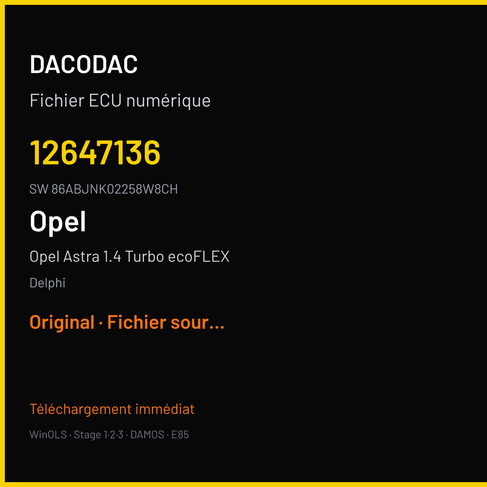 Opel Astra 1.4 Turbo ecoFLEX 140 ch (2012) — Delphi — 12647136 · 86ABJNK02258W8CH · 12654130 DELCO E78 — Original