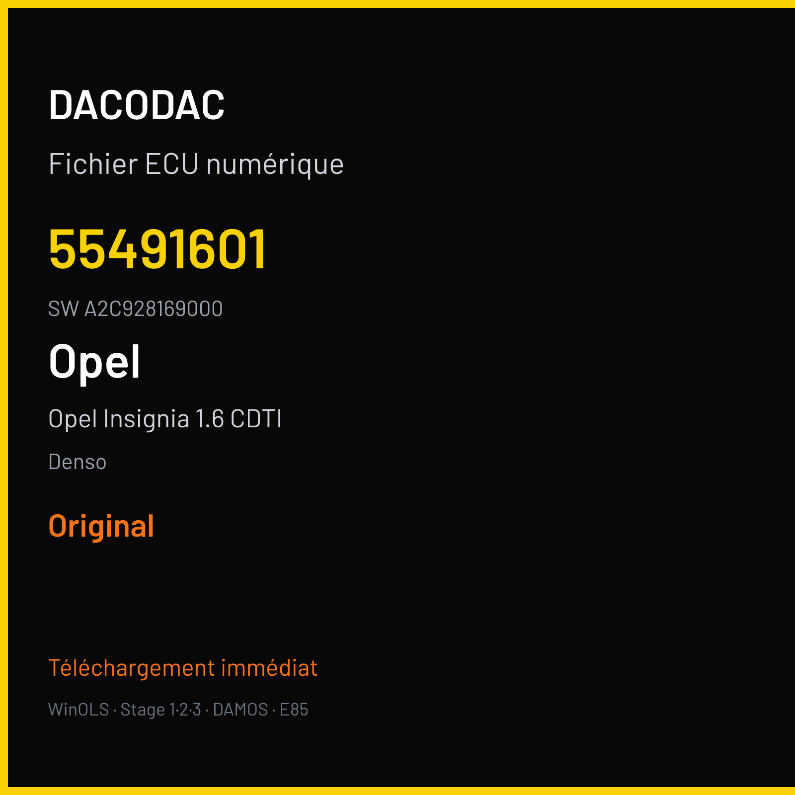 Opel Insignia 1.6 CDTI 136 ch (2016) — Denso — 55491601 · A2C928169000 · 55492381 E98 — Original