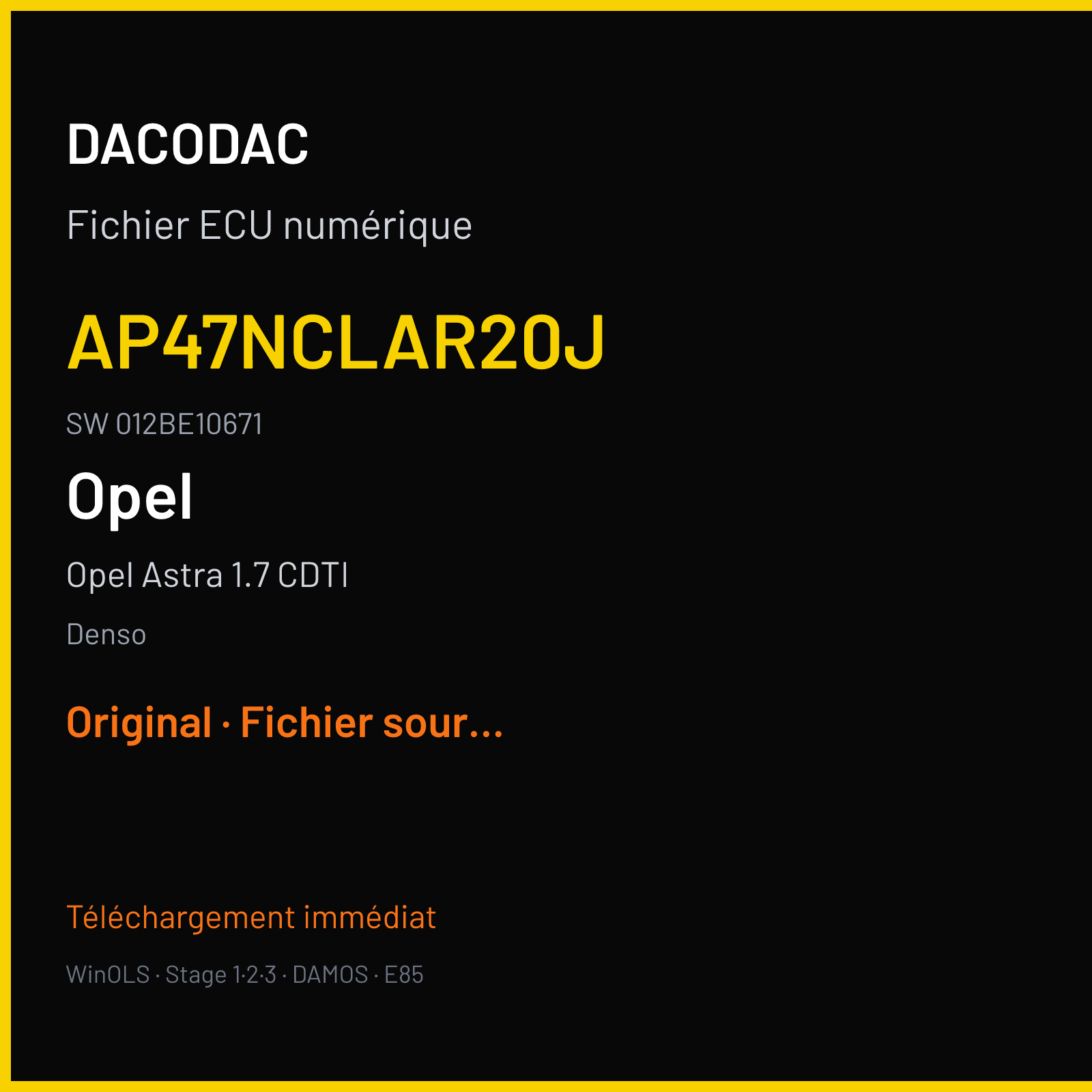 Opel Astra 1.7 CDTI 110 ch (2009) — Denso — AP47NCLAR20J · 012BE10671 — Original