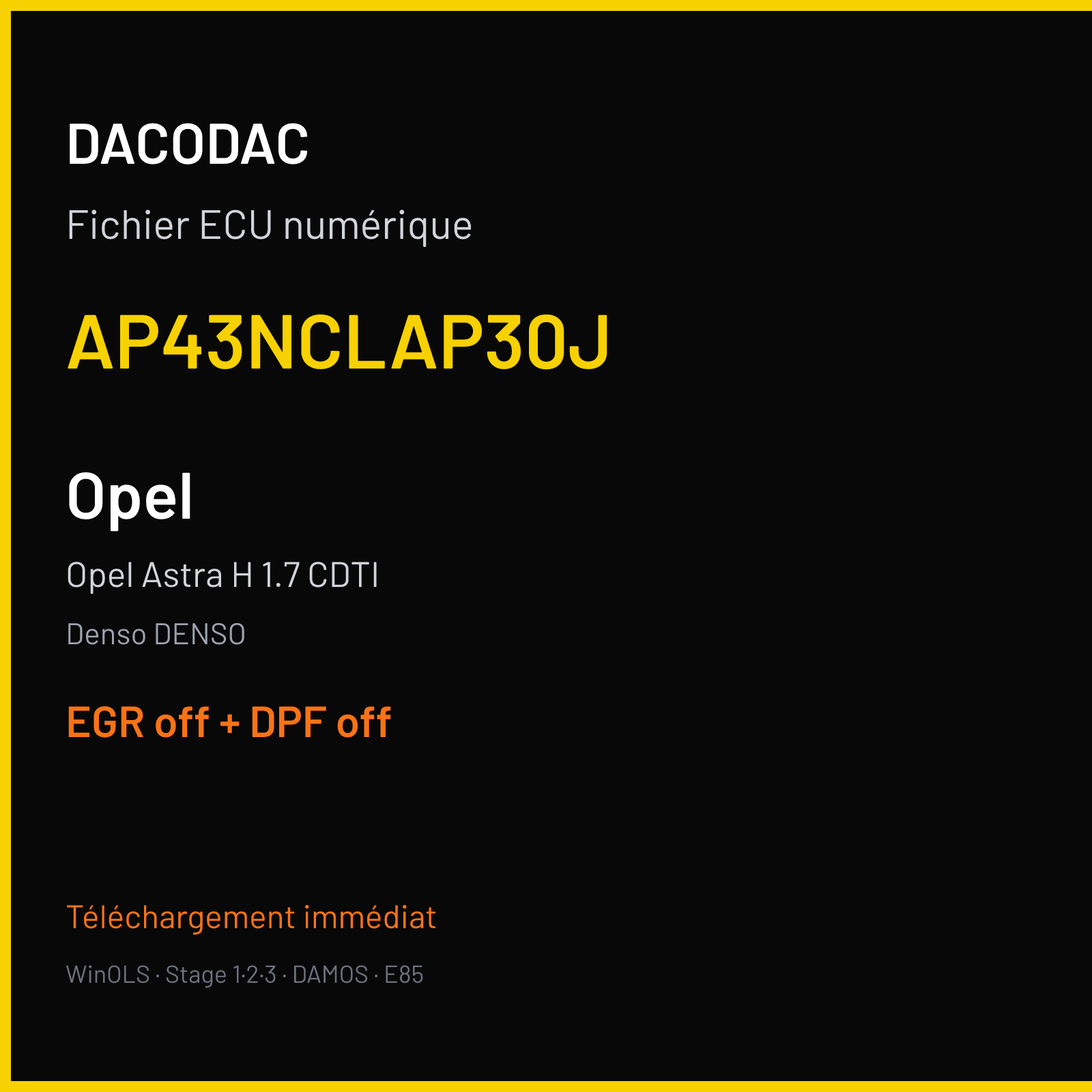 Opel Astra H 1.7 CDTI (2007) — Denso DENSO — AP43NCLAP30J — EGR off + DPF off