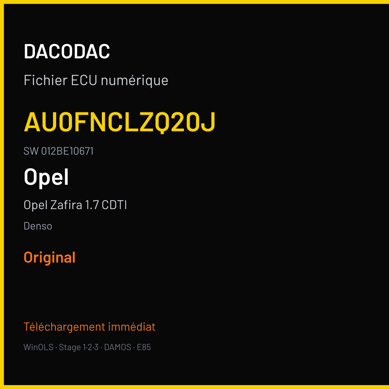 Opel Zafira 1.7 CDTI 110 ch (2009) — Denso — AU0FNCLZQ20J · 012BE10671 · AU0FNCLZQ20J SH7058 — Original
