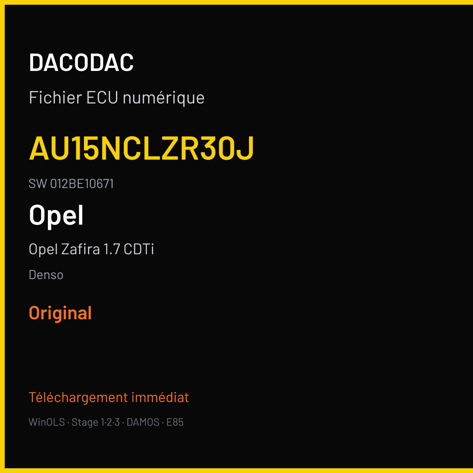 Opel Zafira 1.7 CDTi 110 ch (2010) — Denso — AU15NCLZR30J · 012BE10671 · AU15NCLZR30J SH7058 SH7059 — Original
