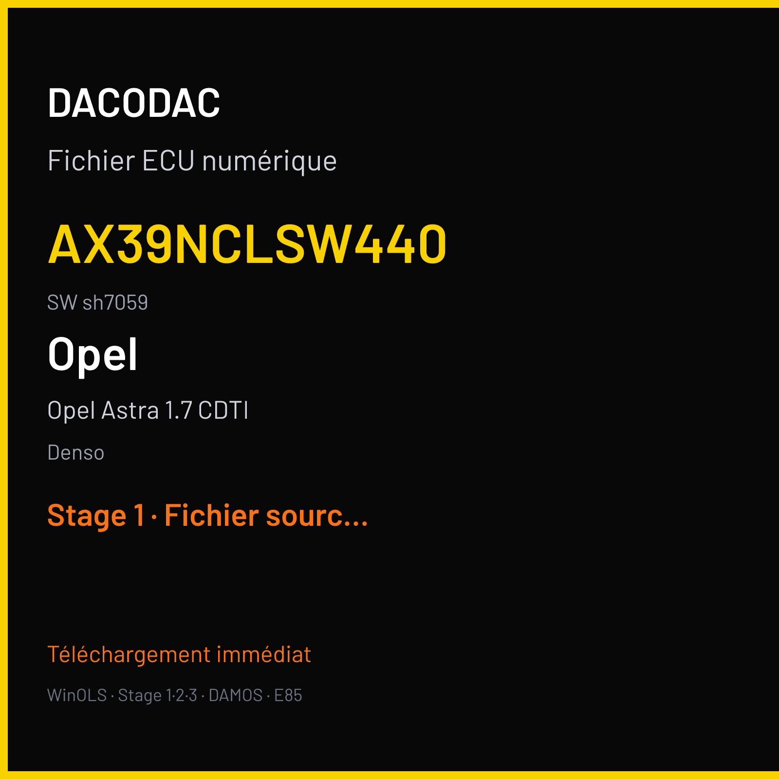 Opel Astra 1.7 CDTI (2011) — Denso — AX39NCLSW440 · sh7059 — Stage 1