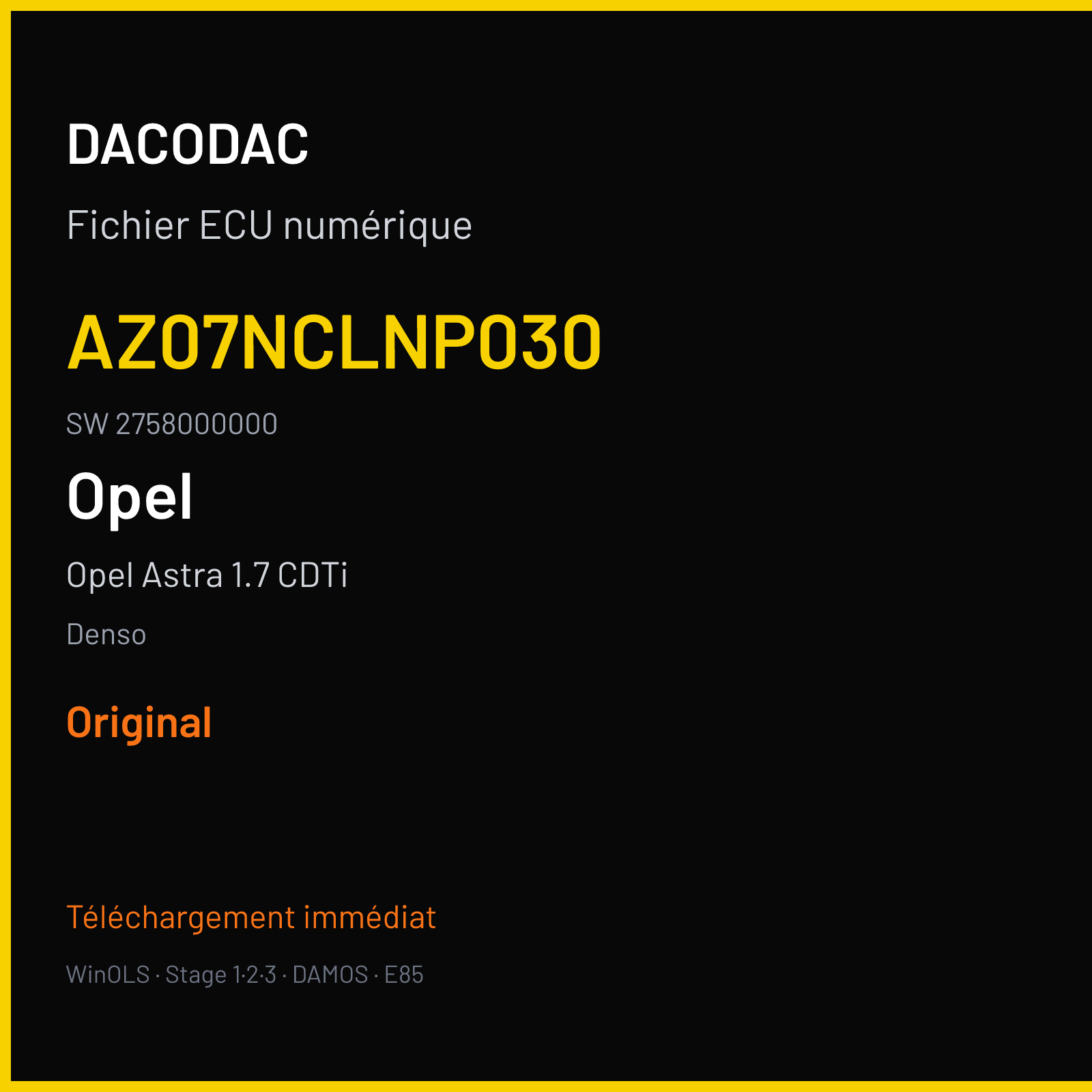 Opel Astra 1.7 CDTi 125 ch (2012) — Denso — AZ07NCLNP030 · 2758000000 · AZ07NCLNP030 SH7059 — Original