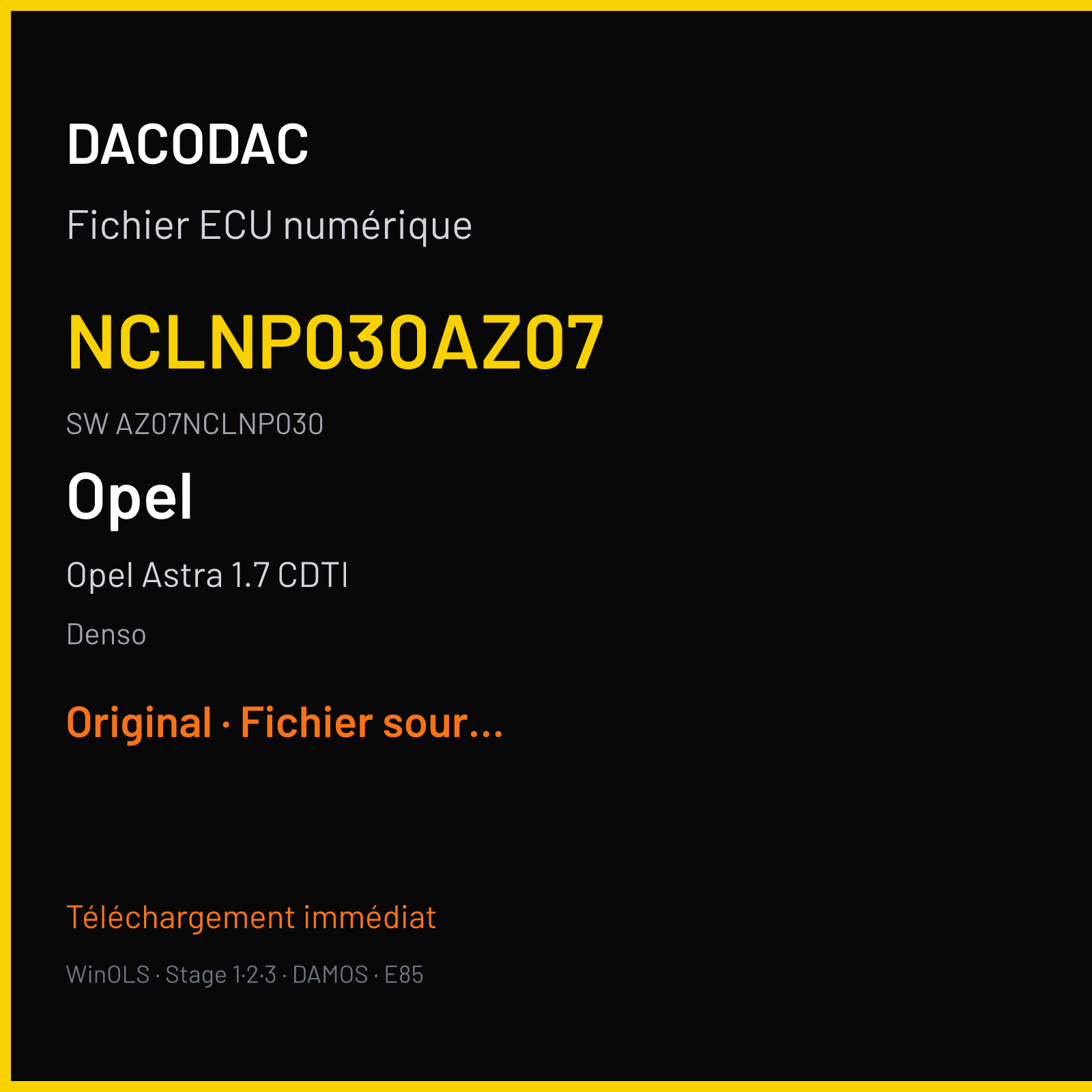 Opel Astra 1.7 CDTI 110 ch (2011) — Denso — NCLNP030AZ07 · AZ07NCLNP030 · AZ07NCLNP030 SH7058 — Original
