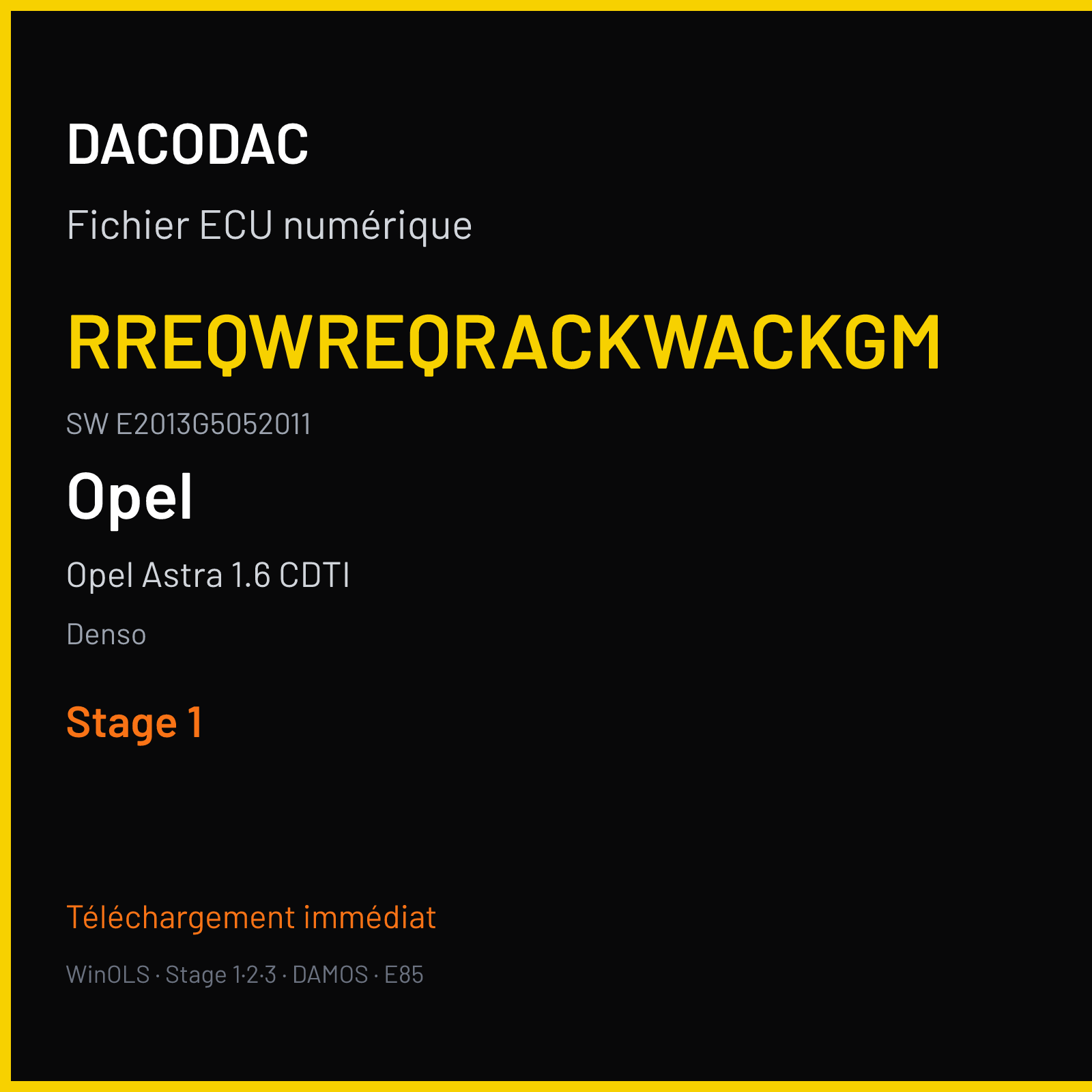 Opel Astra 1.6 CDTI 110 ch (2015) — Denso — RREQWREQRACKWACKGM · E2013G5052011 · P24 P5P5KHFYC 1314203843002758 E98 — Stage 1