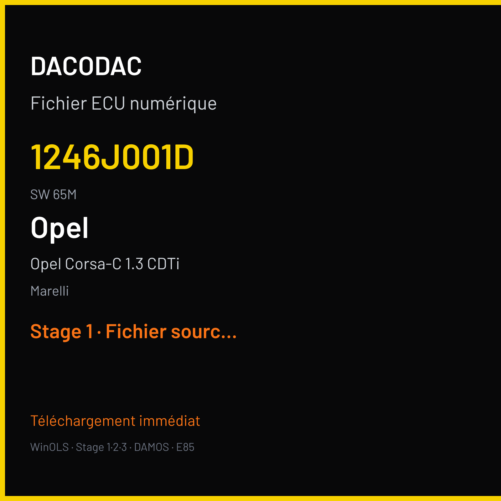Opel Corsa-C 1.3 CDTi 70 ch (2006) — Marelli — 1246J001D · 65M · 21 55196353 1413X586 — Stage 1