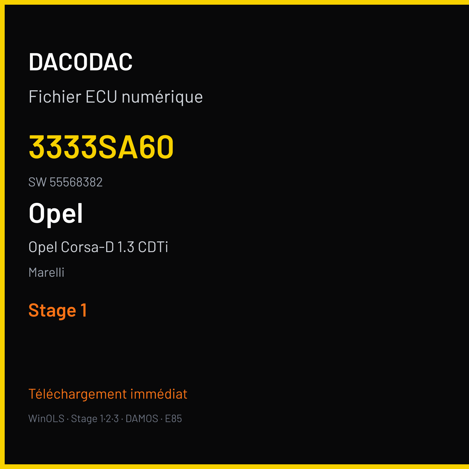 Opel Corsa-D 1.3 CDTi 90 ch (2008) — Marelli — 3333SA60 · 55568382 · M0700189 MAREL0100 — Stage 1