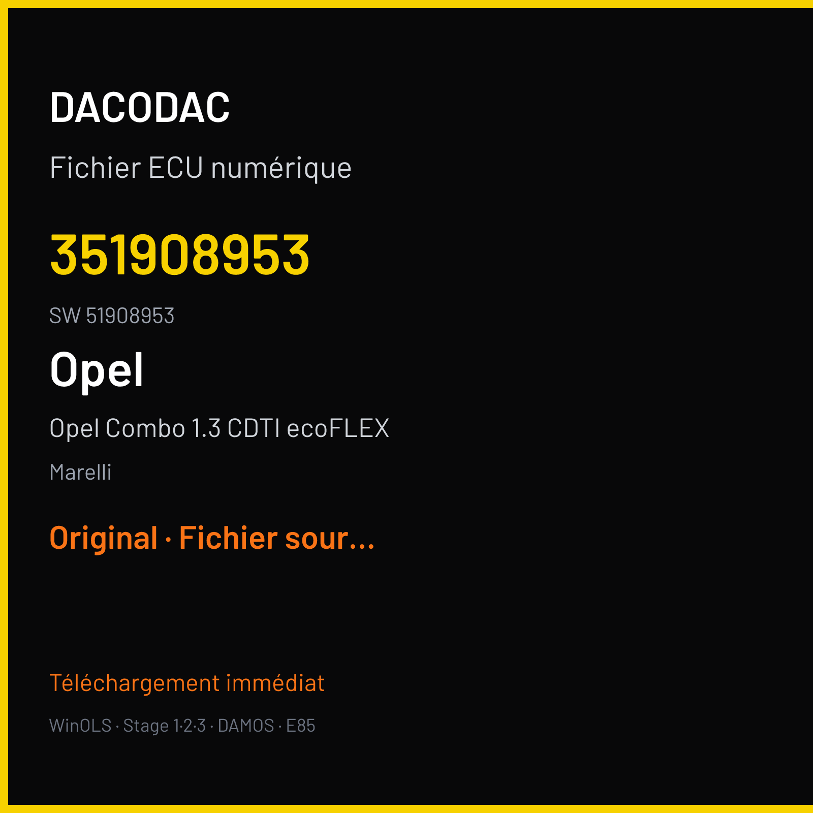 Opel Combo 1.3 CDTI ecoFLEX 90 ch (2012) — Marelli — 351908953 · 51908953 · 390116879812 MJ8F3H — Original