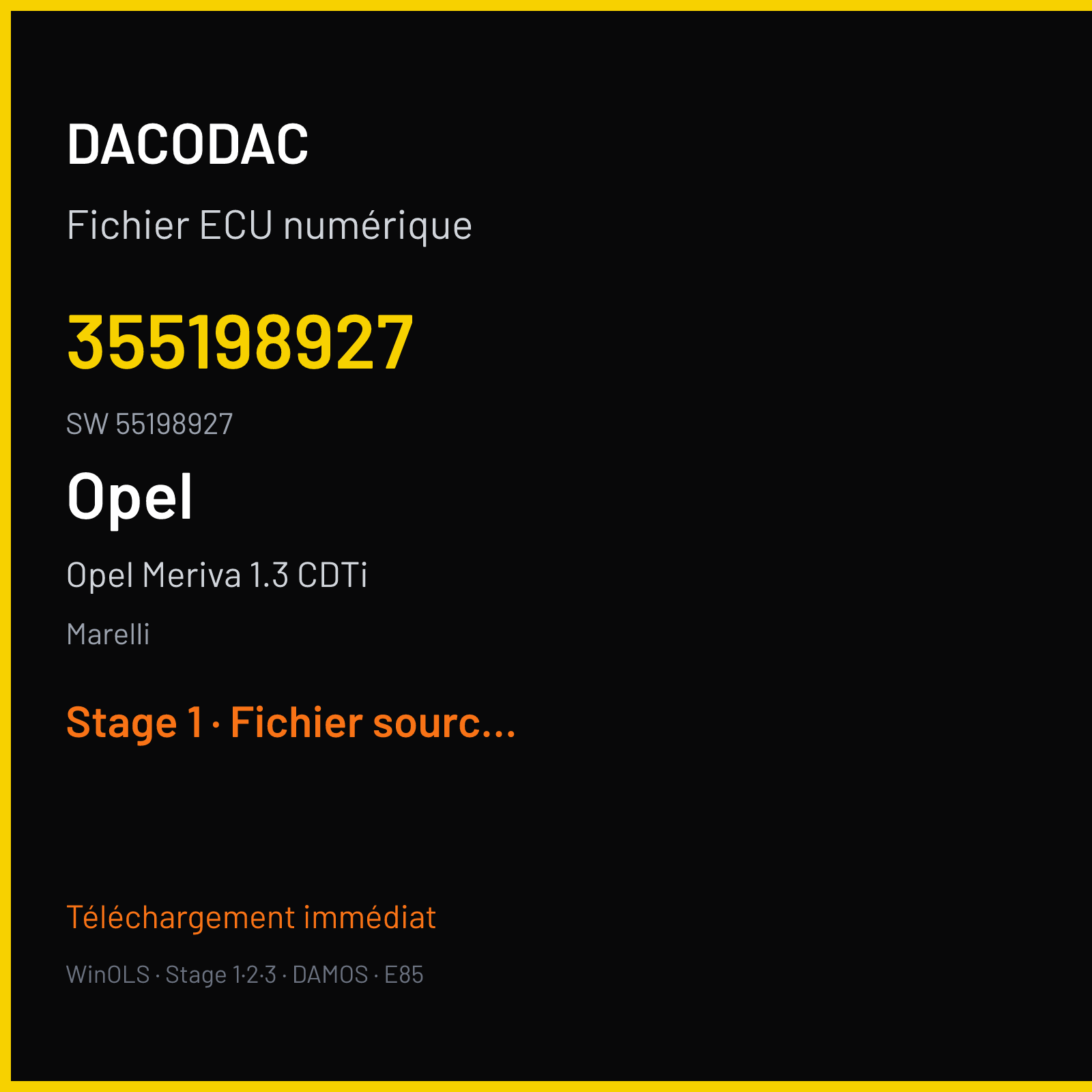 Opel Meriva 1.3 CDTi 75 ch (2006) — Marelli — 355198927 · 55198927 · 6JX2HW01D3300A 3 — Stage 1