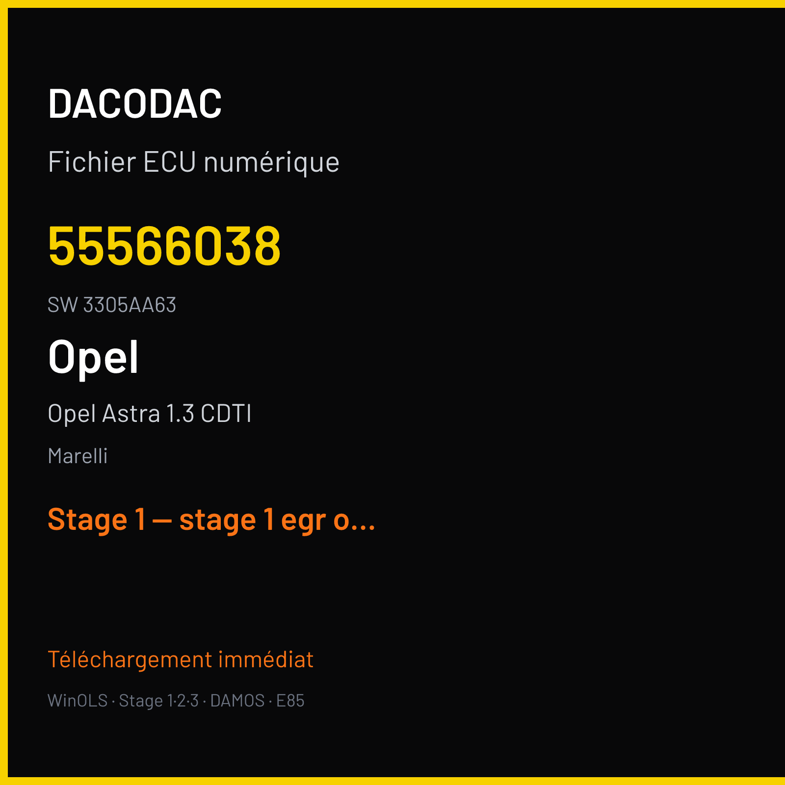 Opel Astra 1.3 CDTI (2008) — Marelli — 55566038 · 3305AA63 — Stage 1 — stage 1 egr off