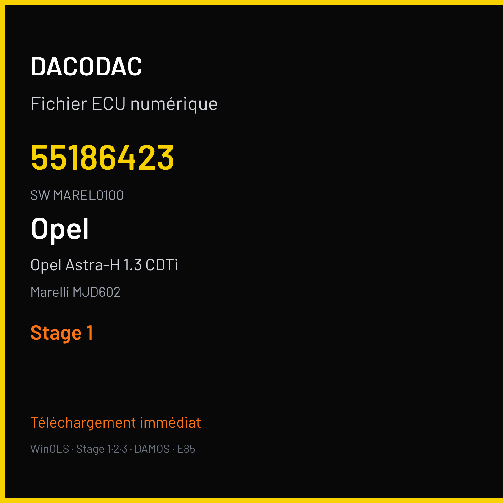 Opel Astra-H 1.3 CDTi 90 ch (2009) — Marelli MJD602 — 55186423 · MAREL0100 · 2709A143 — Stage 1