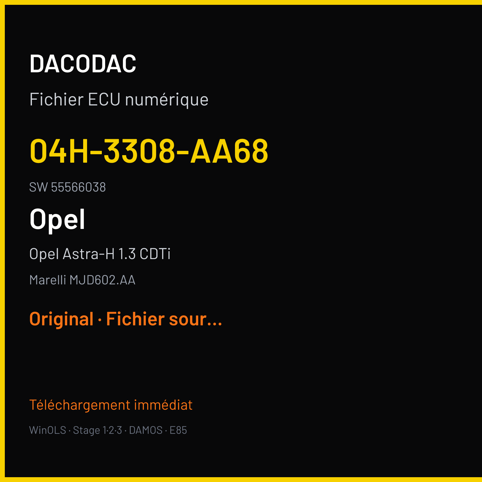 Opel Astra-H 1.3 CDTi 90 ch (2008) — Marelli MJD602.AA — 04H-3308-AA68 · 55566038 — Original