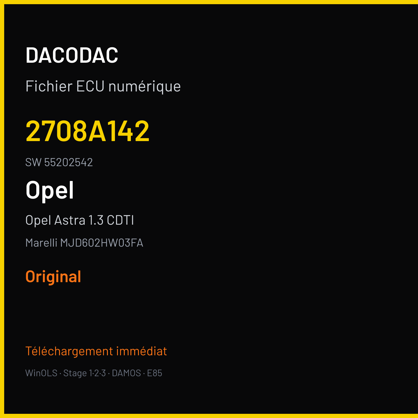 Opel Astra 1.3 CDTI 90 ch (2007) — Marelli MJD602HW03FA — 2708A142 · 55202542 · 0002 — Original