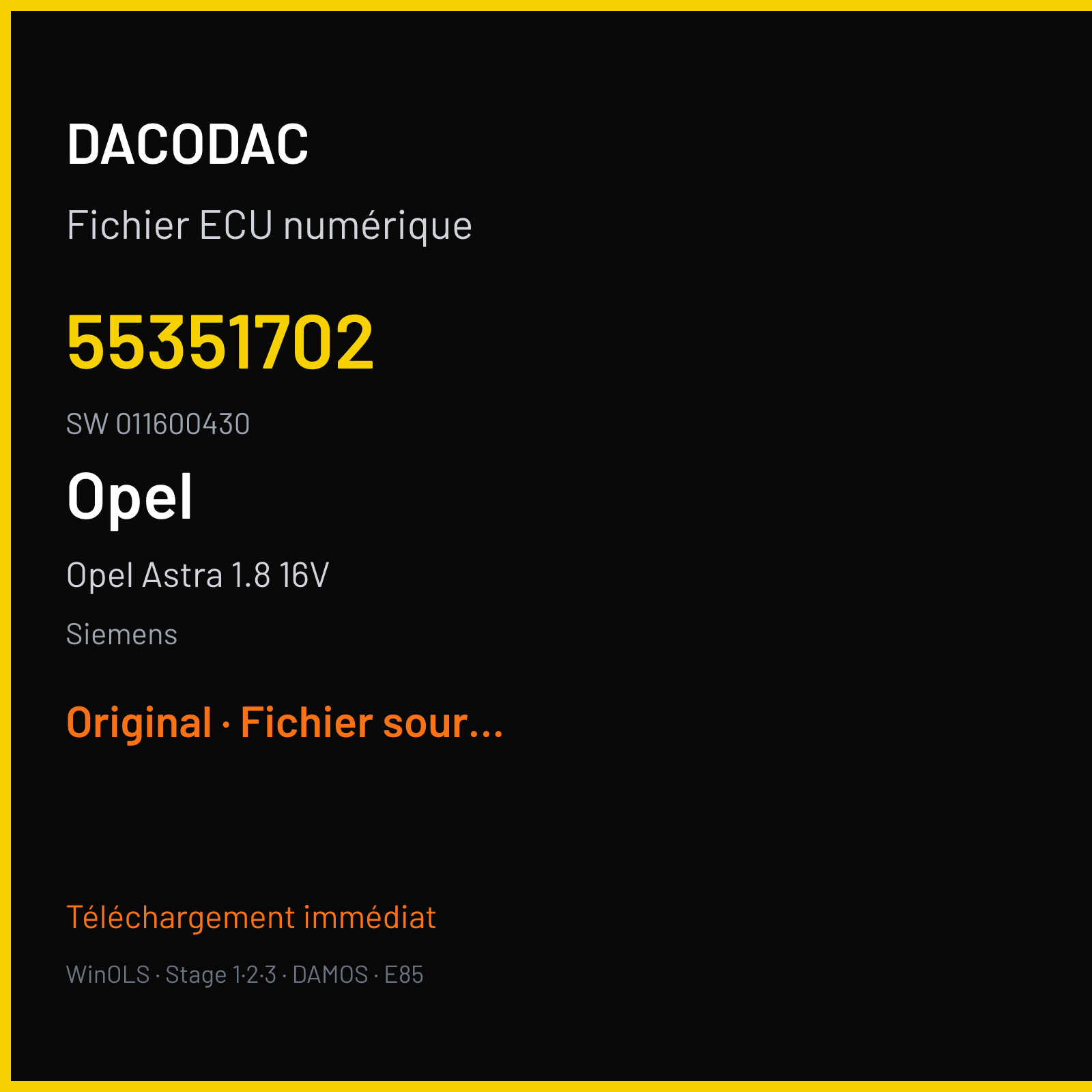 Opel Astra 1.8 16V 125 ch (2002) — Siemens — 55351702 · 011600430 · 6586055 SIMTEC71-90 — Original