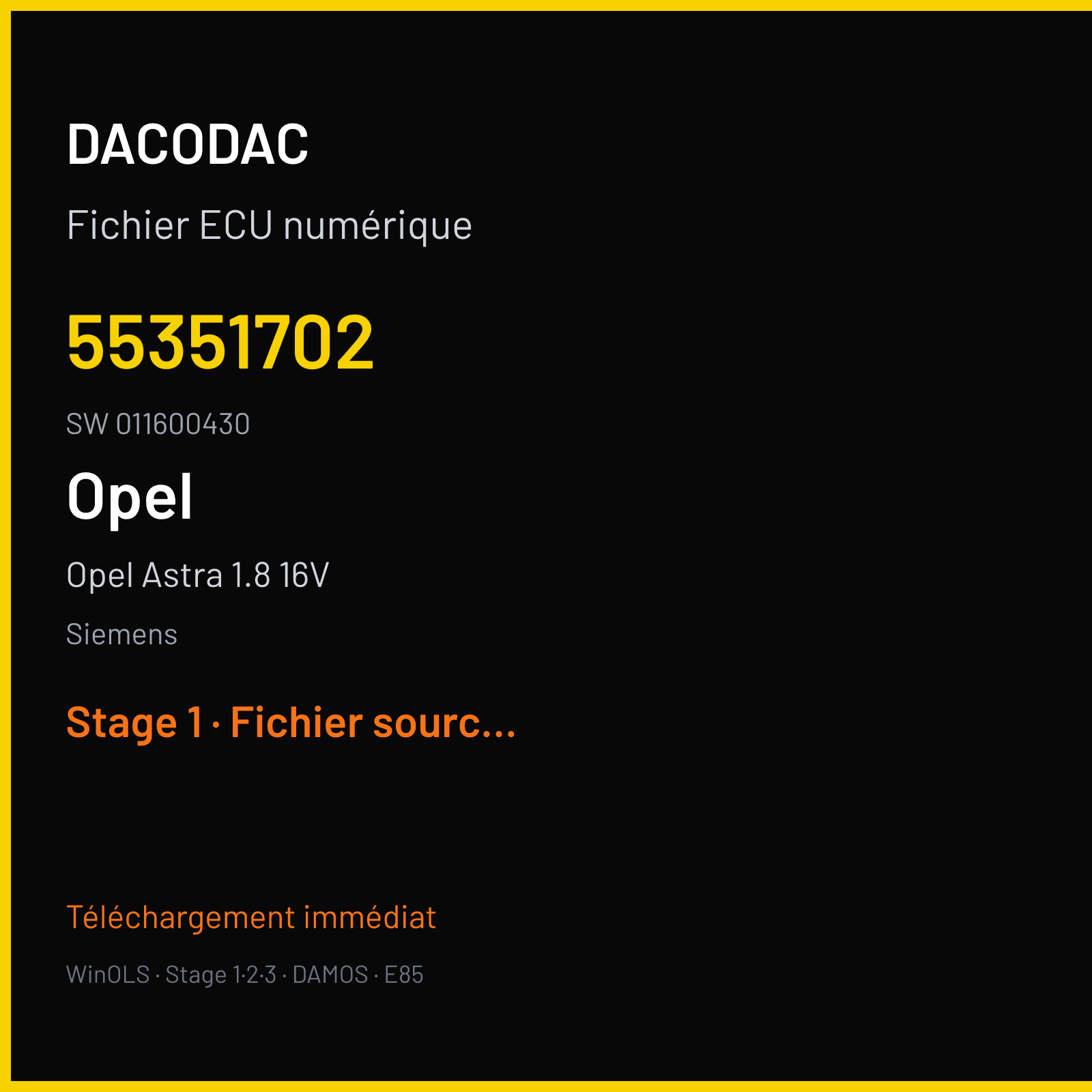 Opel Astra 1.8 16V 125 ch (2002) — Siemens — 55351702 · 011600430 · 6586055 SIMTEC71-90 — Stage 1