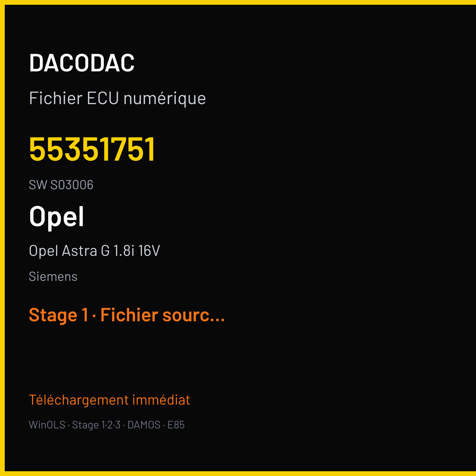 Opel Astra G 1.8i 16V 125 ch (2003) — Siemens — 55351751 · S03006 · 6586115 SIMTEC71-90 — Stage 1