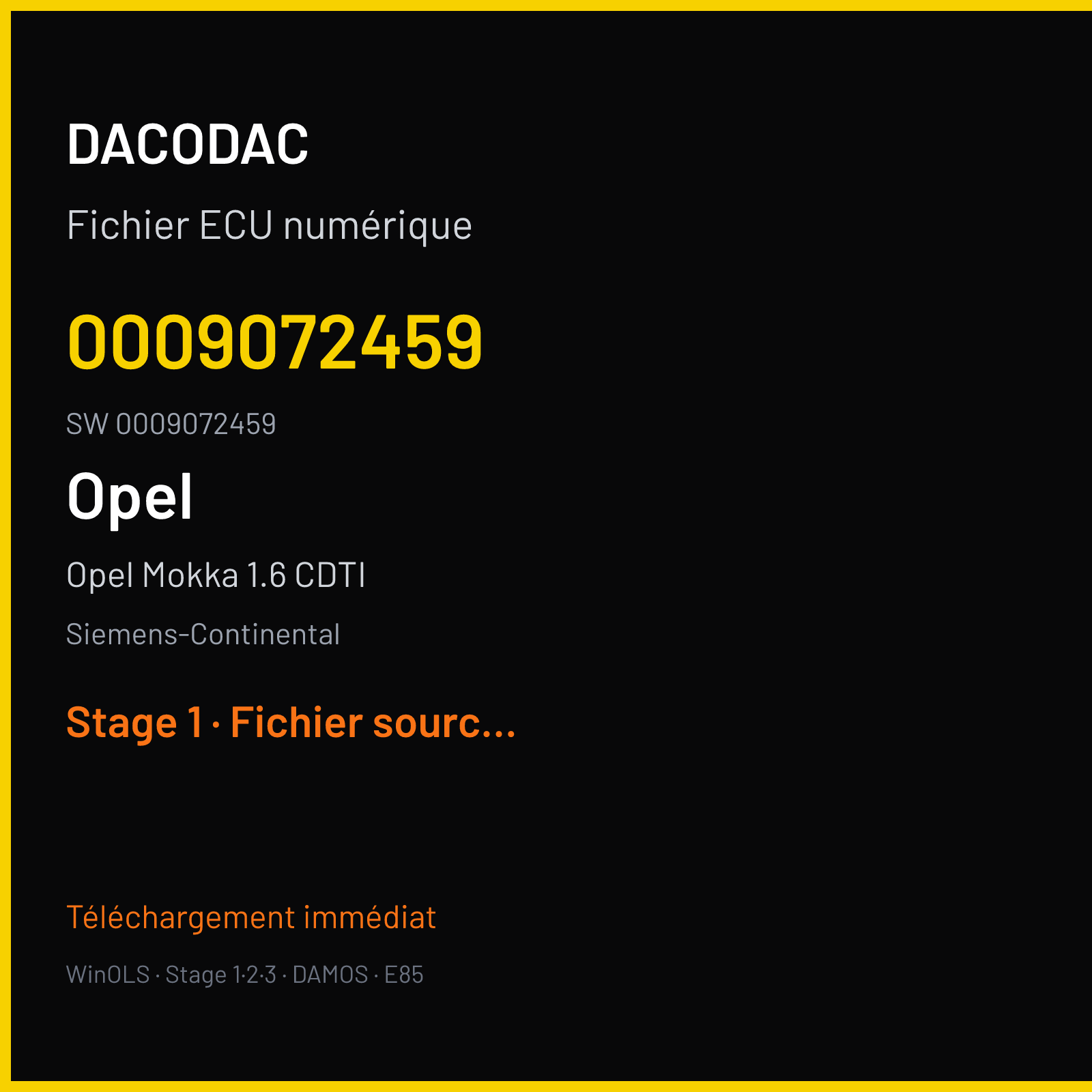 Opel Mokka 1.6 CDTI 136 ch (2016) — Siemens-Continental — 0009072459 · 0009072459 — Stage 1