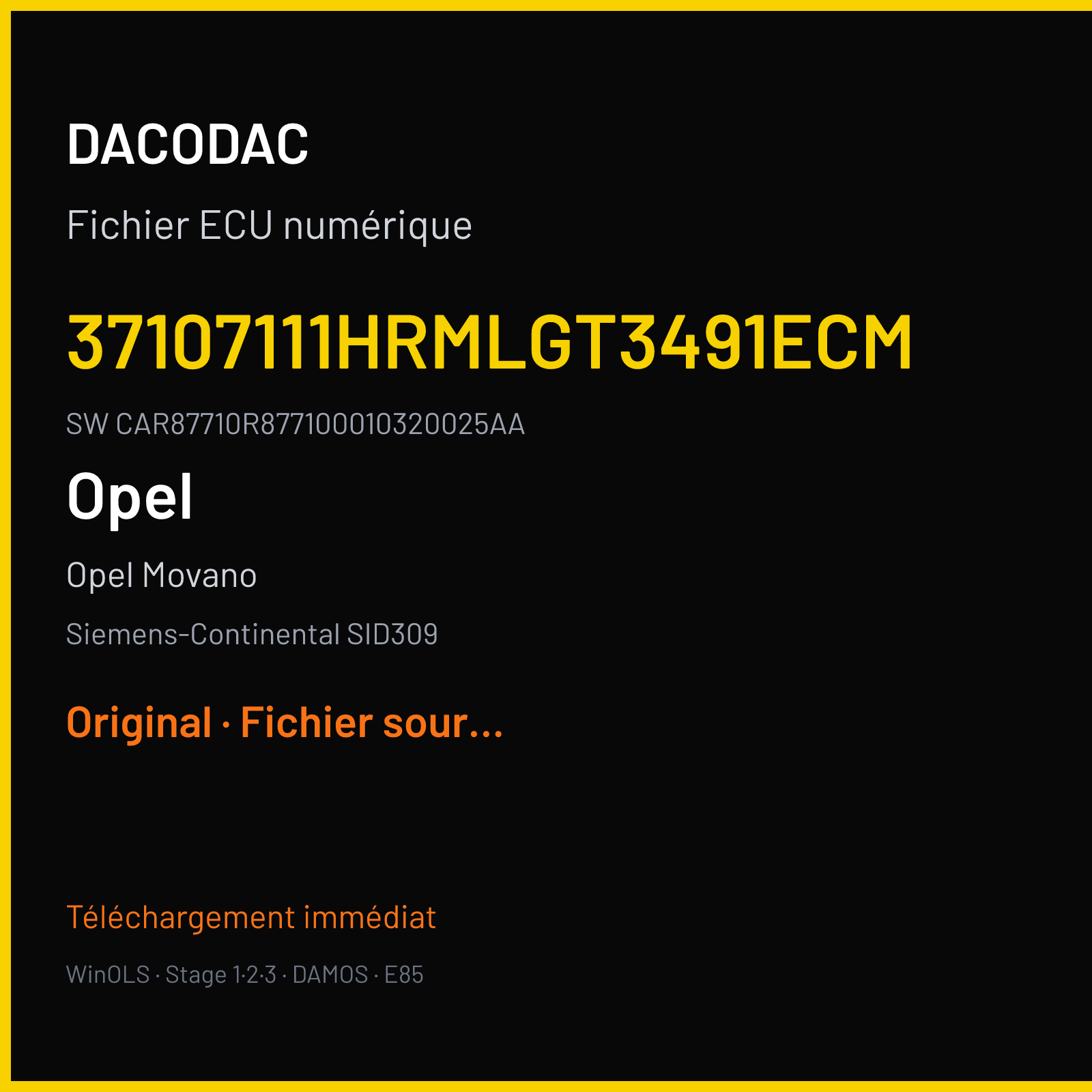 Opel Movano — Siemens-Continental SID309 — 37107111HRMLGT3491ECM · CAR87710R877100010320025AA · R876471000000 — Original
